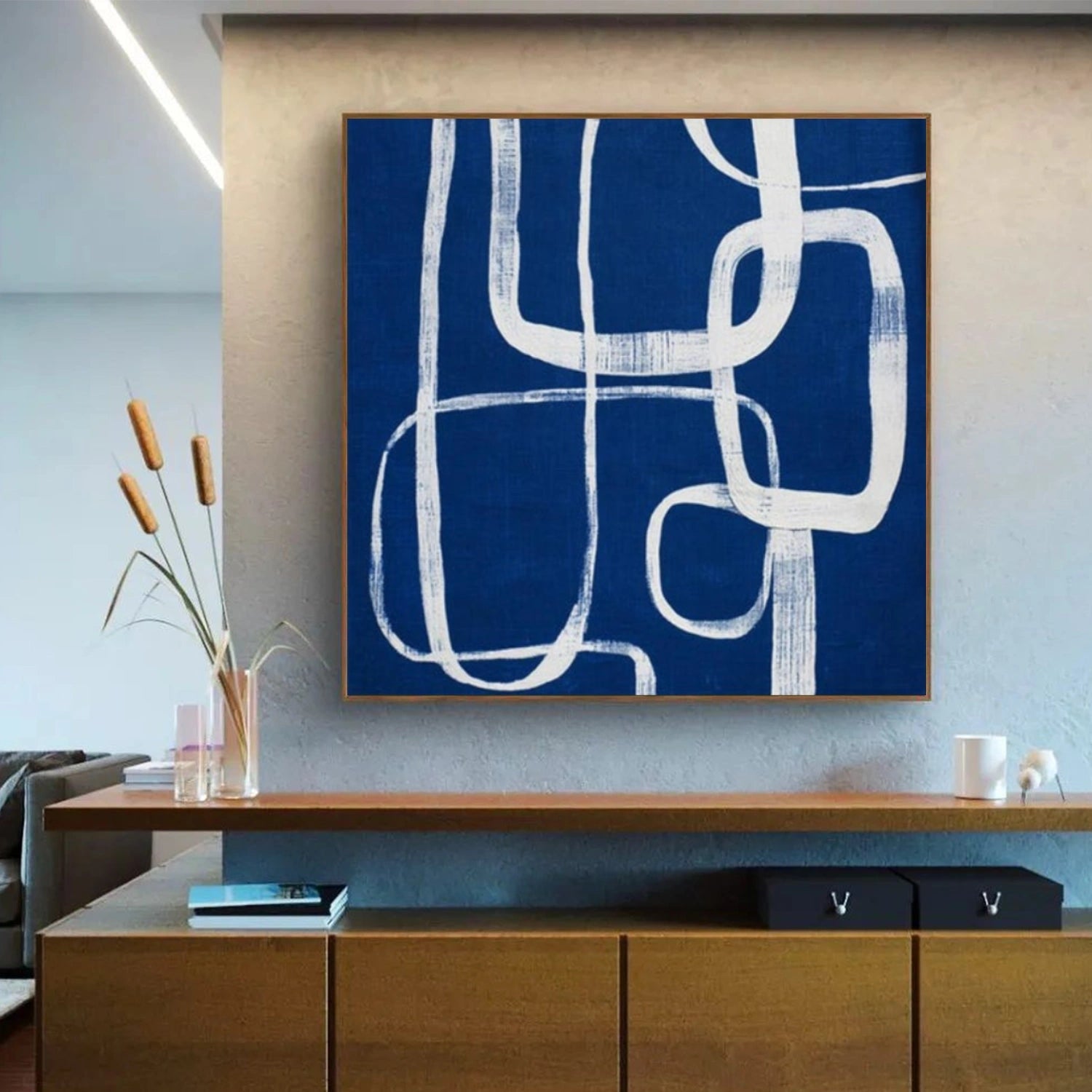 Blue and White Abstract Canvas Wall Art #AP361
