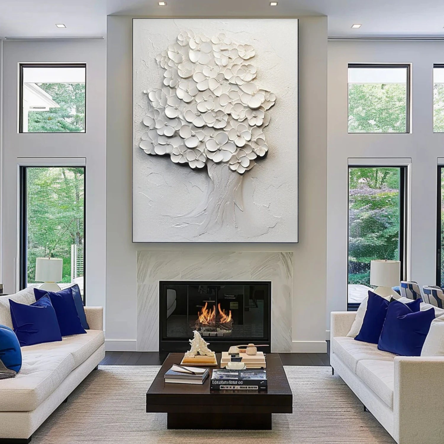 White Flower Abstract Textured Wall Art #FP118