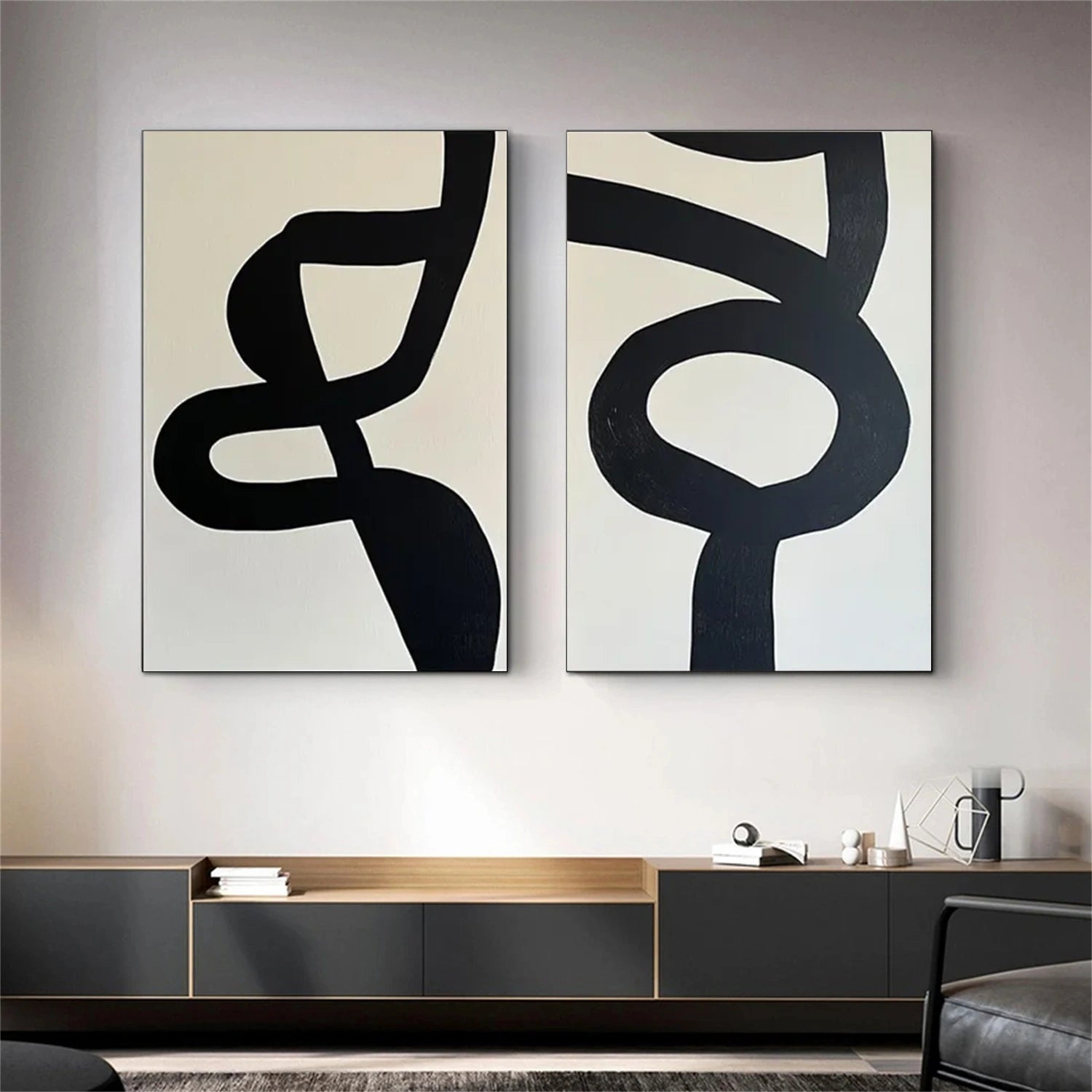 Black and White Minimalistic Set of 2 Canvas Art #MT118