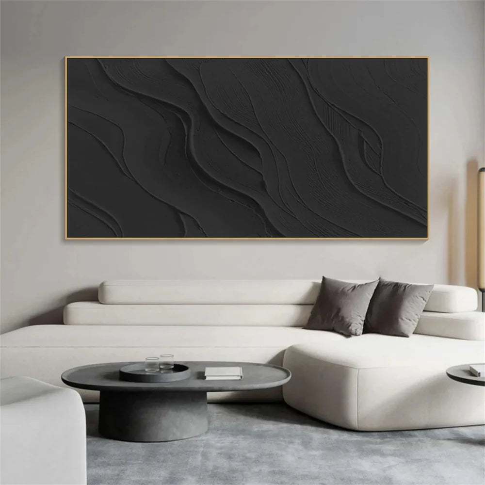 Black Minimalist Textured Canvas #MT088