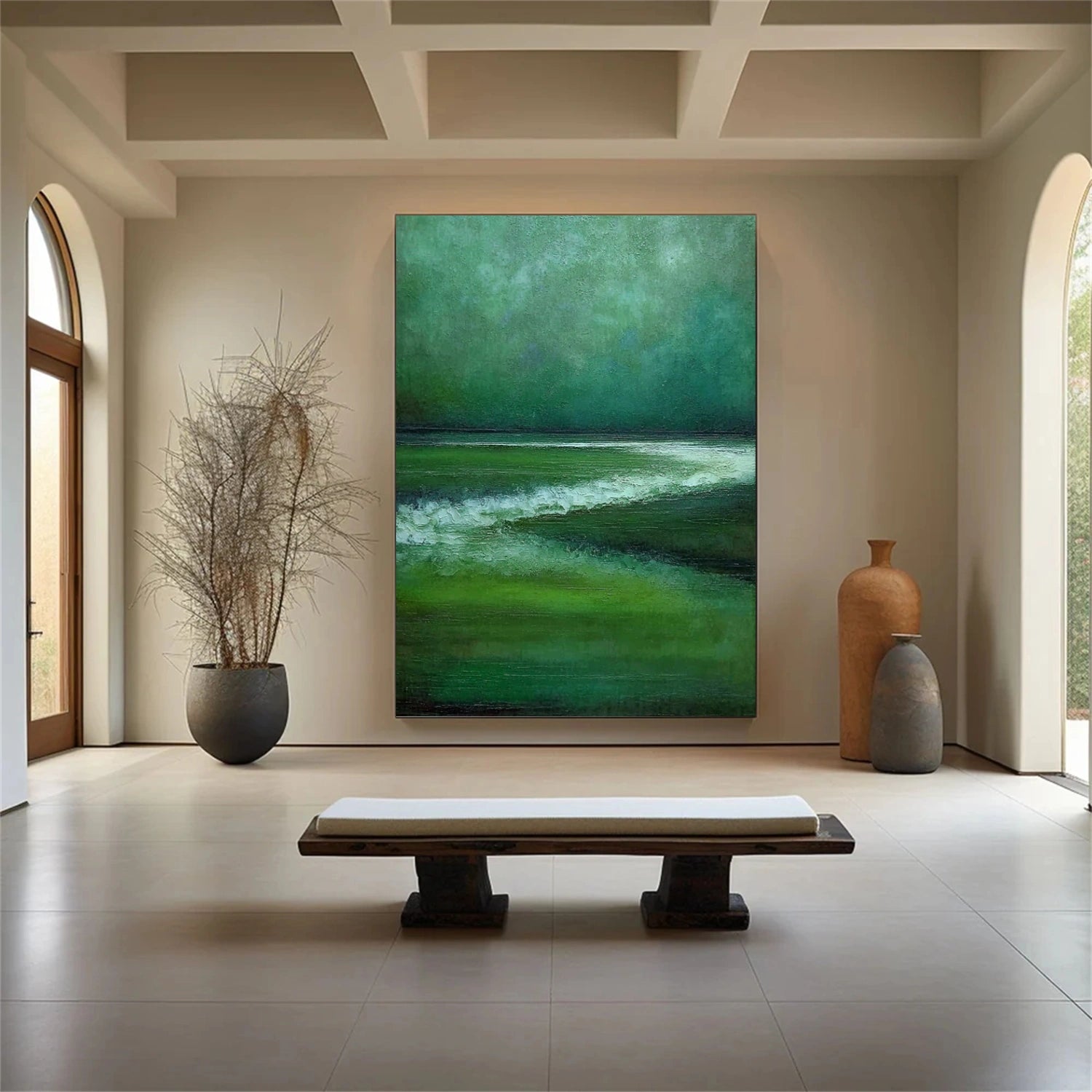 Green Abstract Canvas Wall Art #AP371