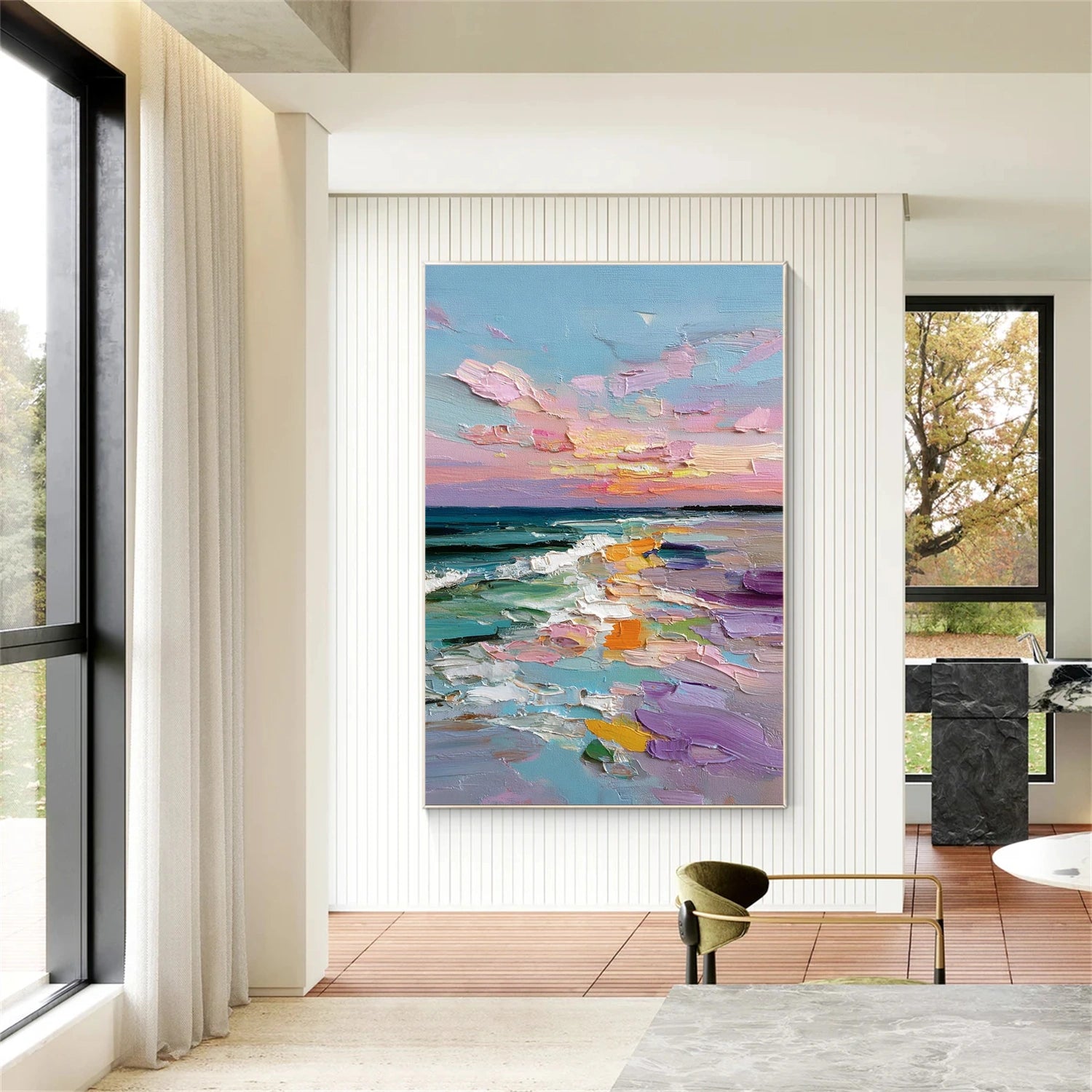 Colorful Ocean And Sky Abstract Textured Wall Art #OS149