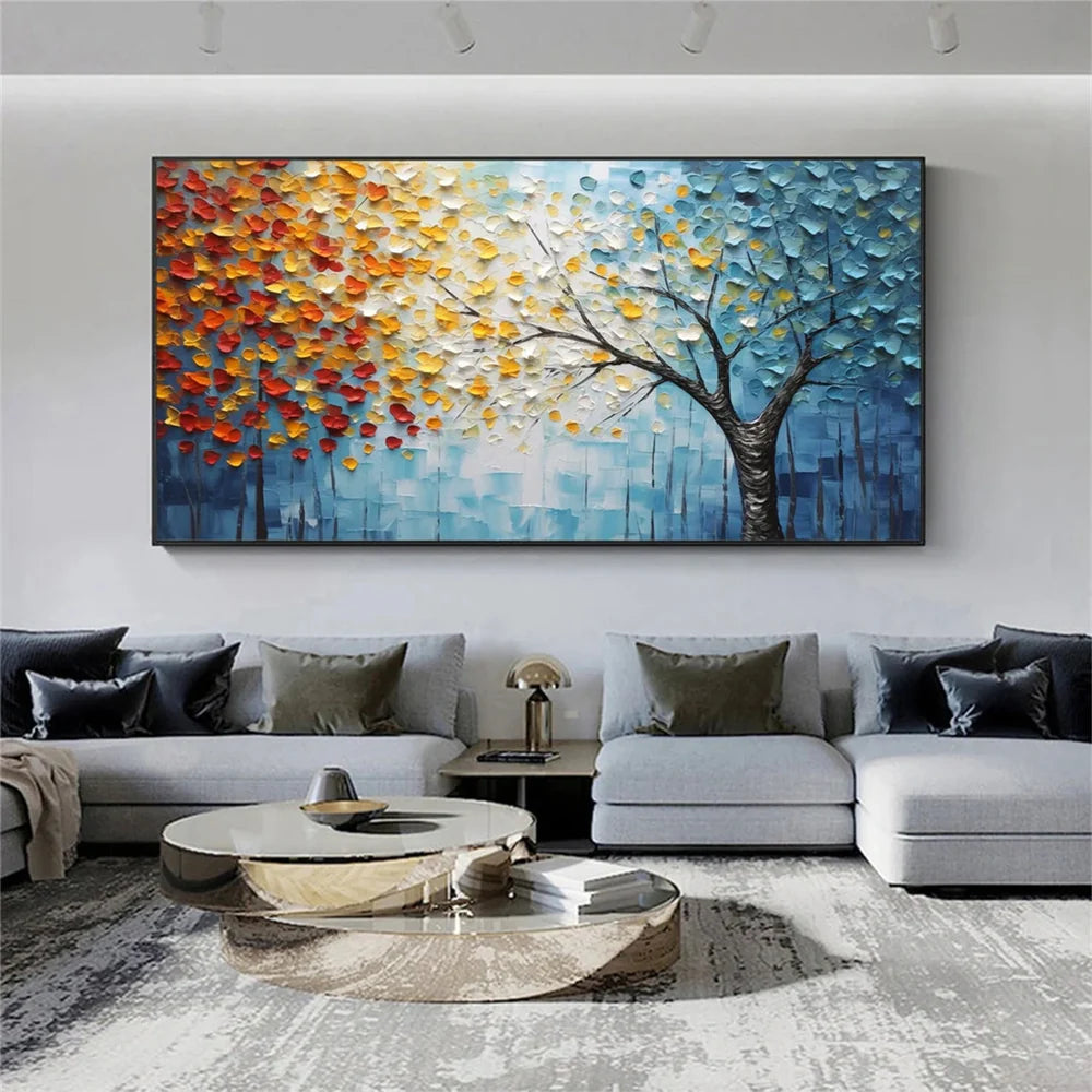 Flower And Tree Textured Painting Canvas #FT006