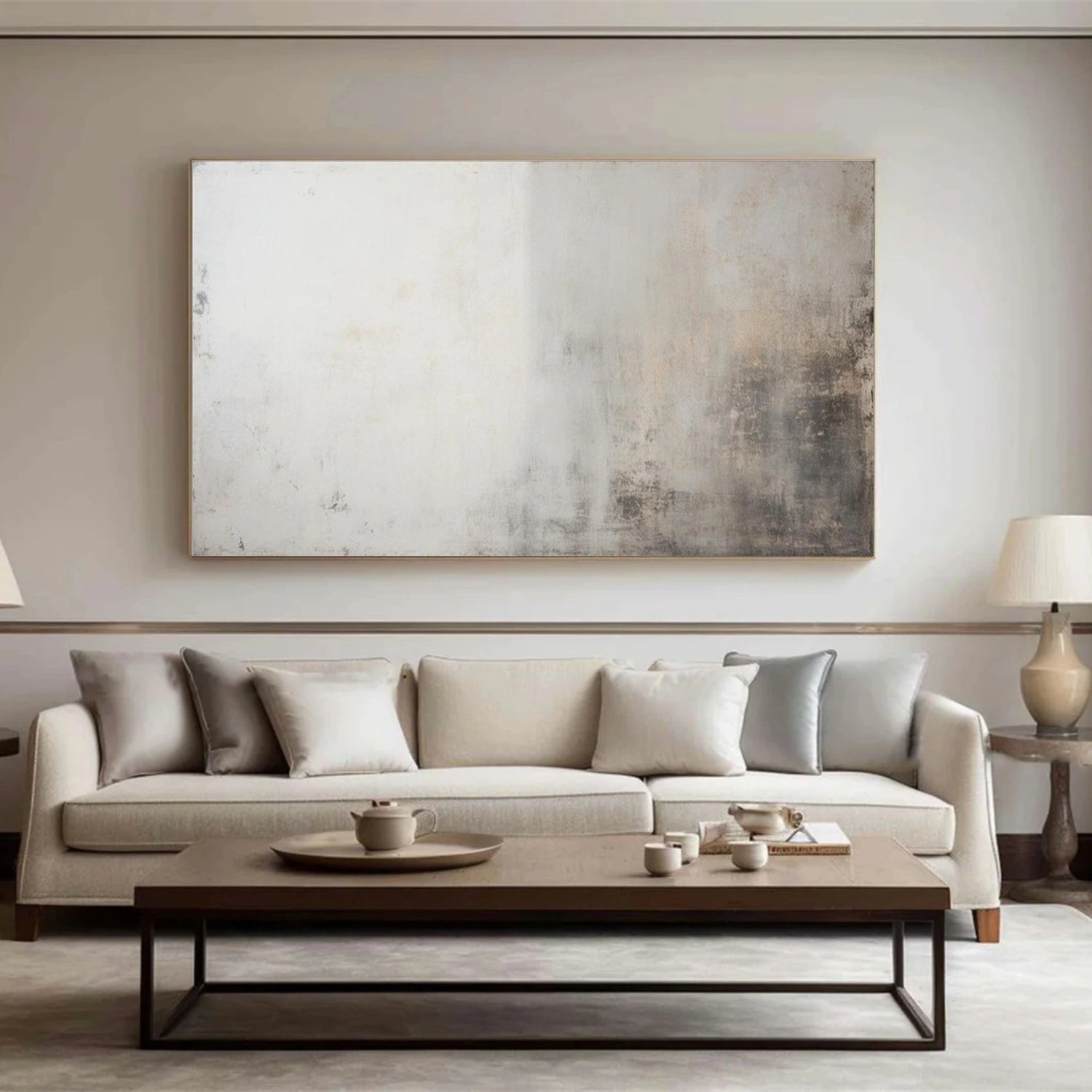 White and Gray Abstract Canvas Wall art #AP218