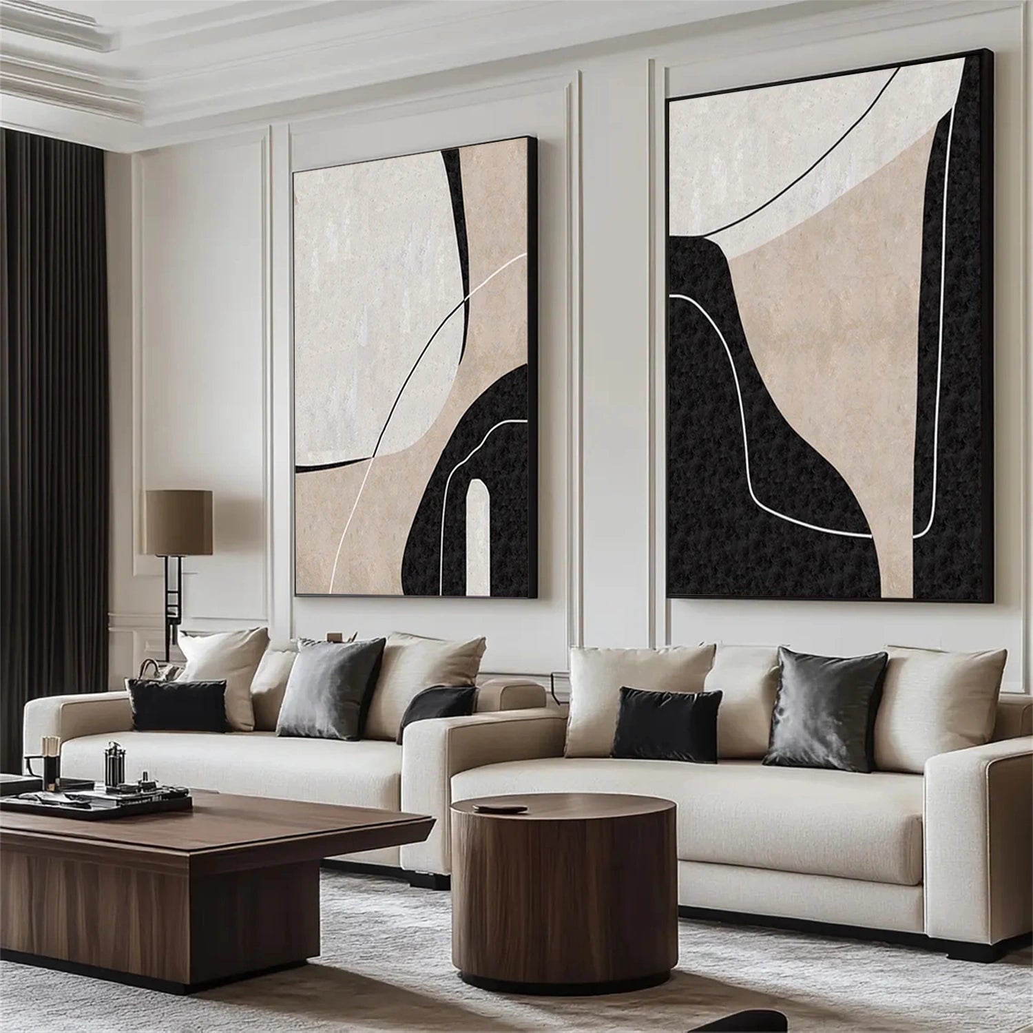 Black and White Minimalistic Set of 2 Canvas Art #MT120