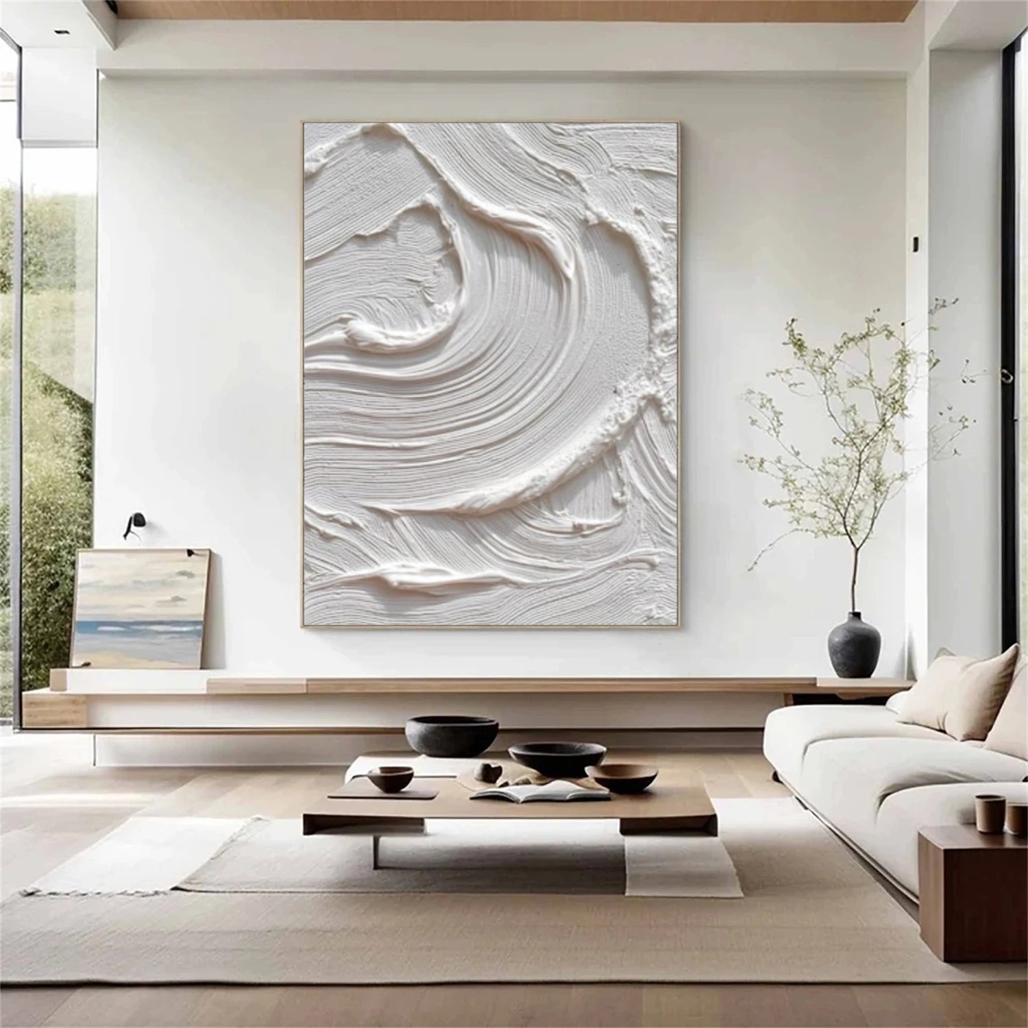 White Minimalist Textured Canvas Art #MT201