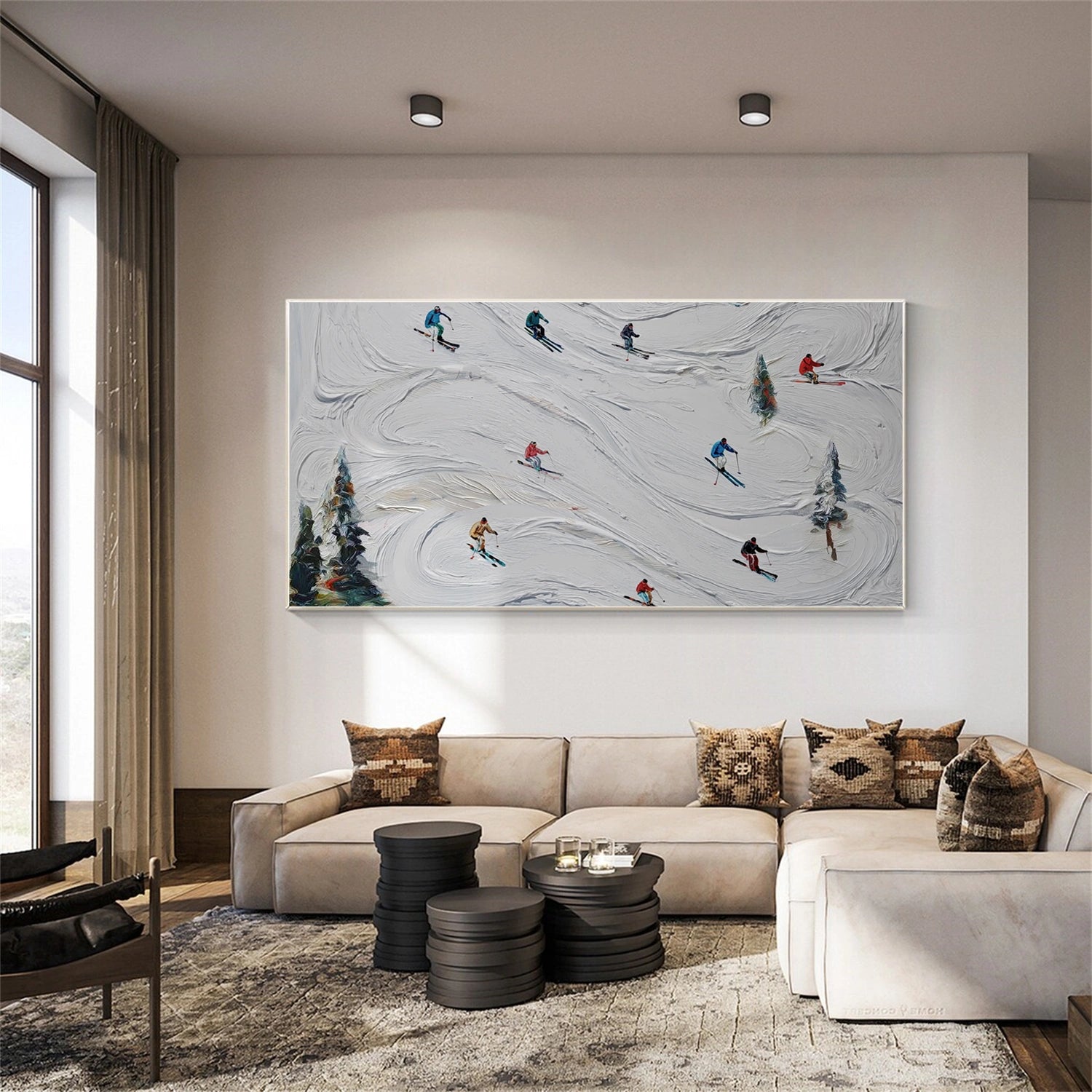 Skiing Sport Textured Wall Art #MS077