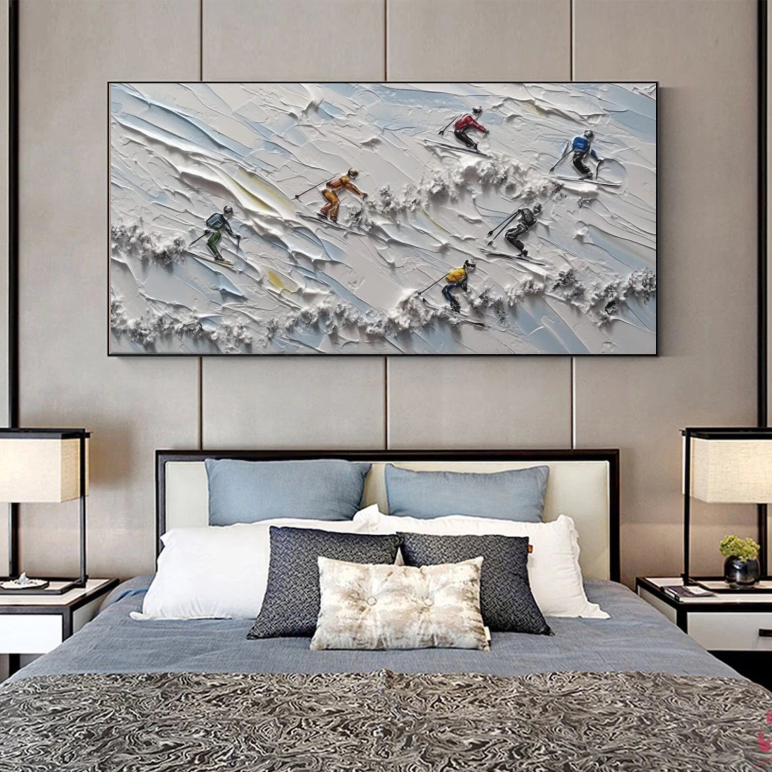 Skiing Sport Textured Wall Art #MS061