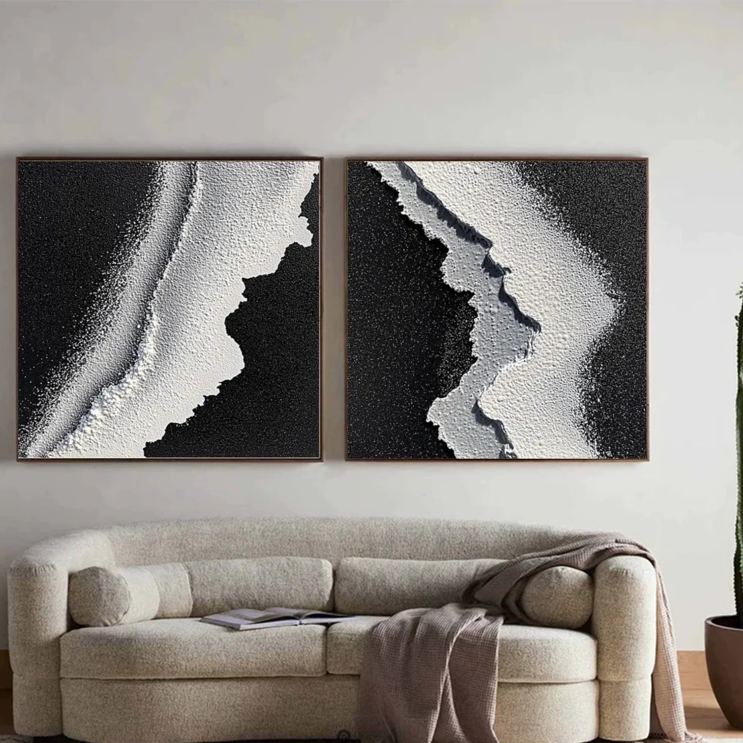 Black and White Ocean Abstract Textured Wall Art Set of 2 #OP040