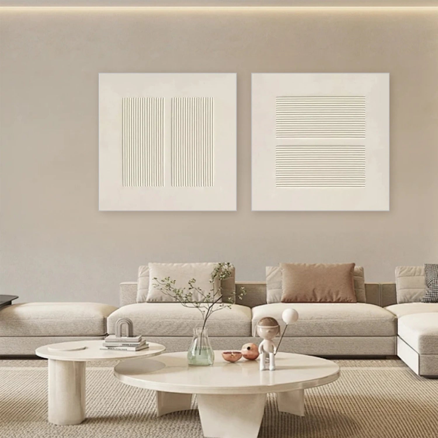 Beige Minimalist Textured Canvas Art Set of 2 #MT126