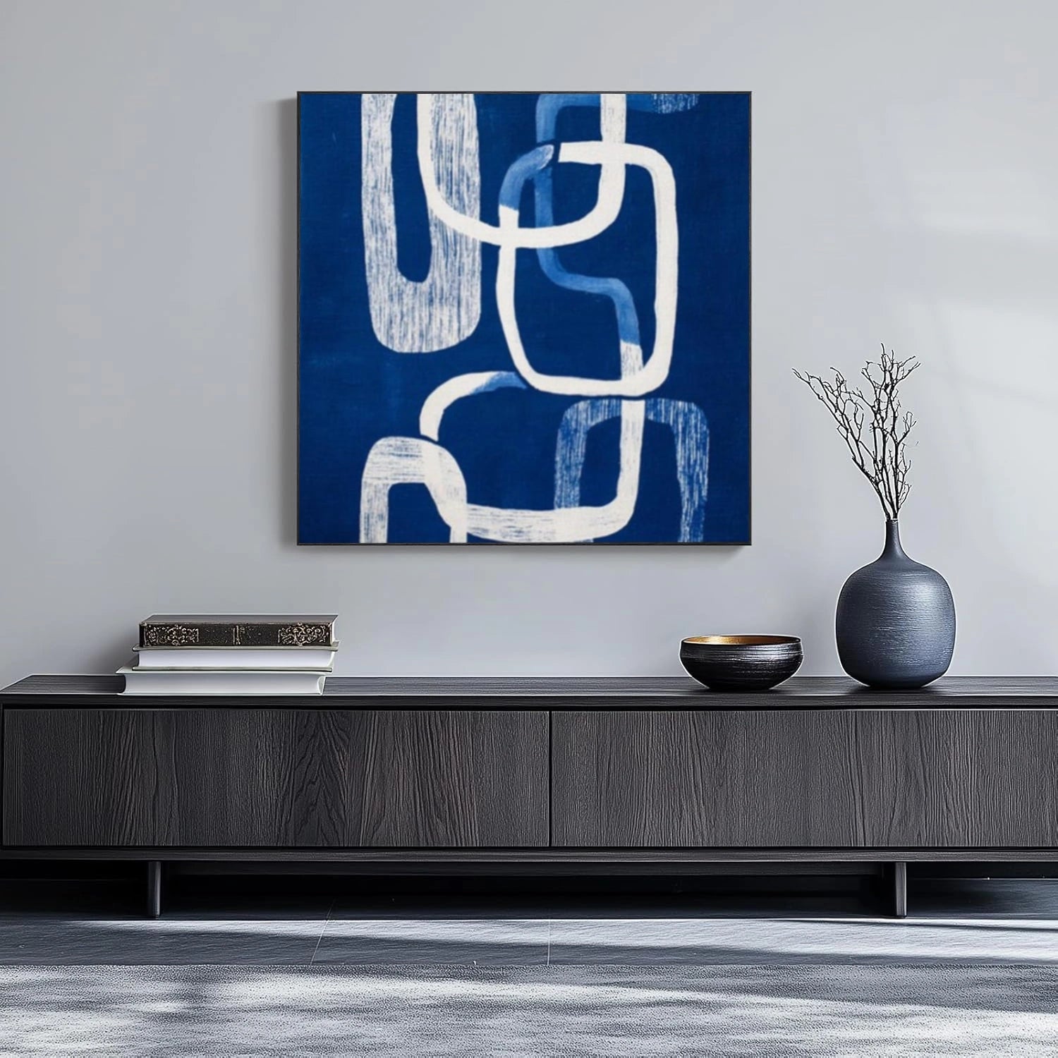 Blue and White Abstract Canvas Wall Art #AP362