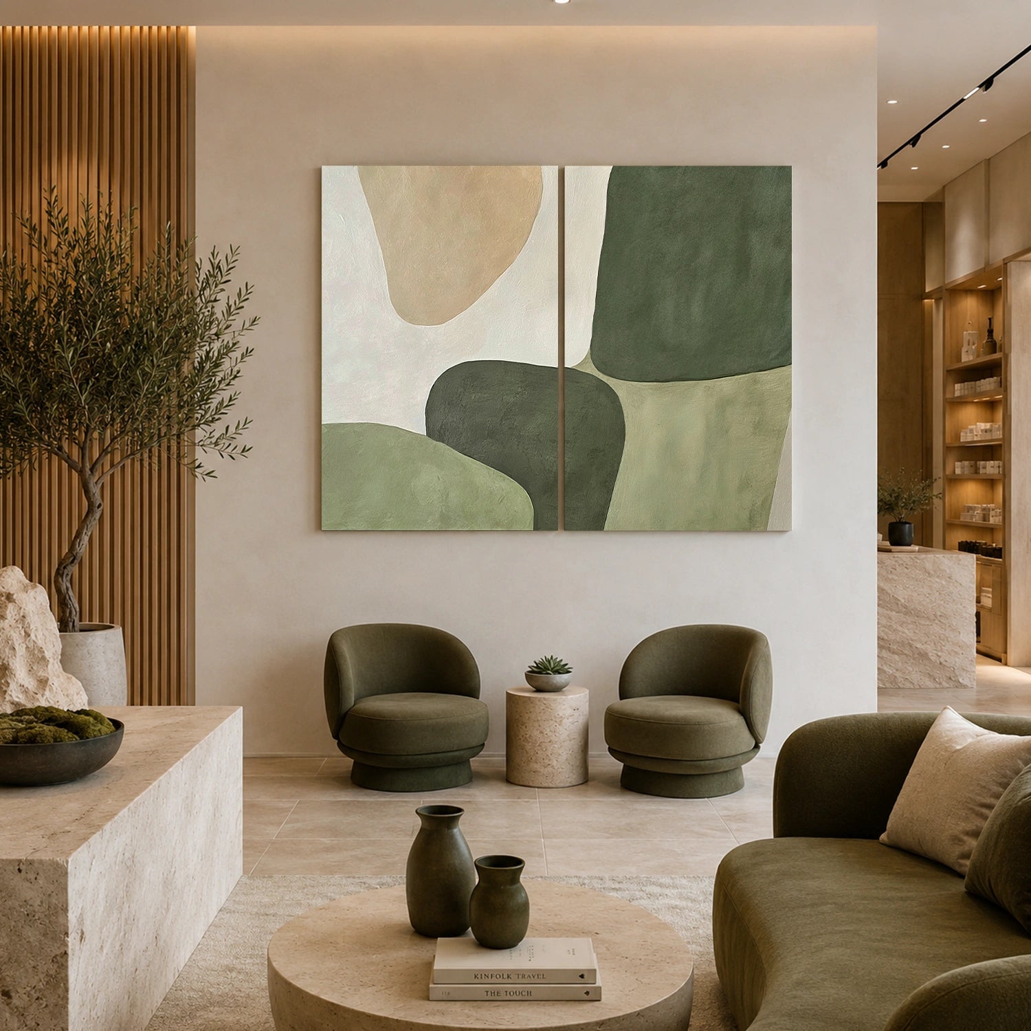 Green Minimalist Canvas Art Set of 2 #MT218