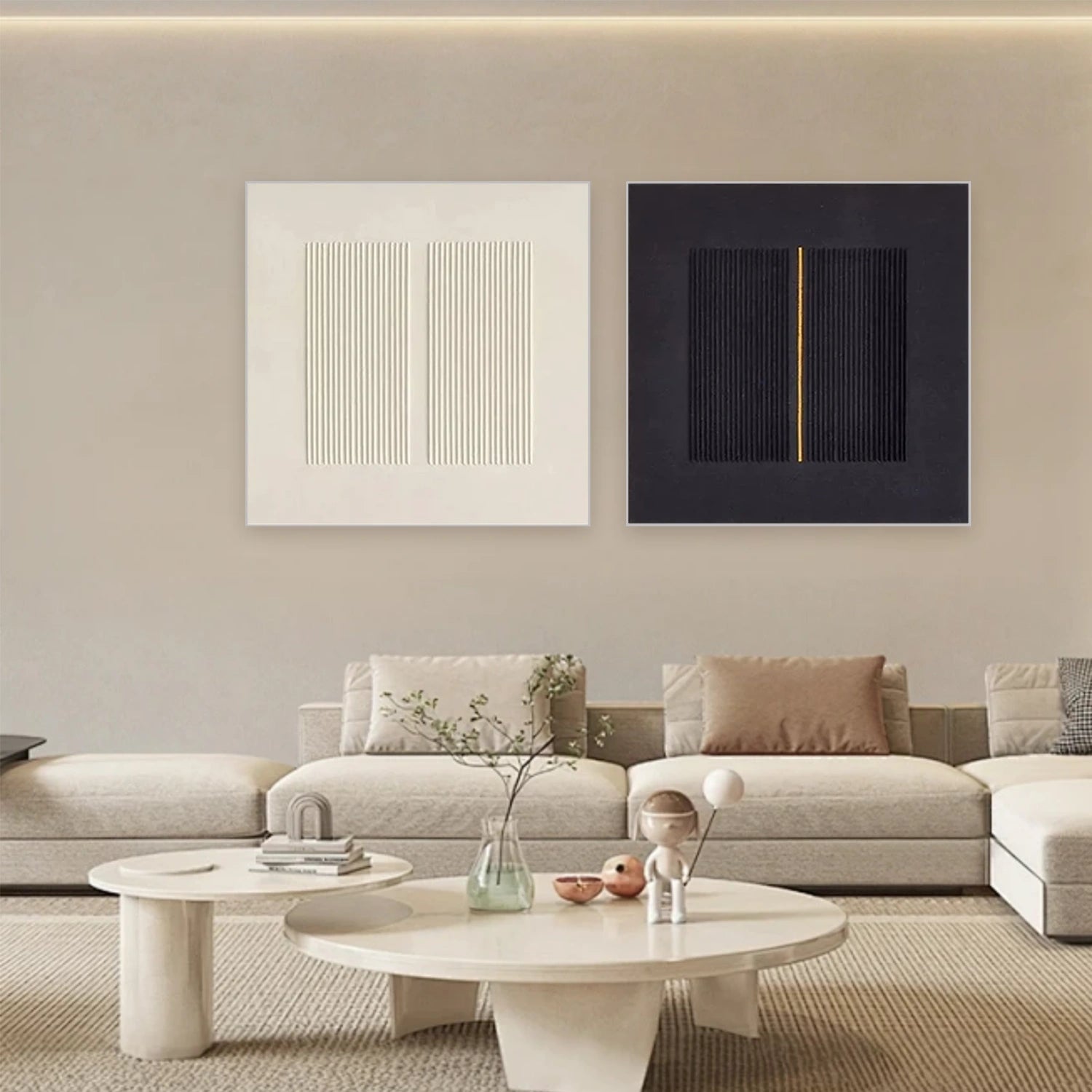 Black and White Minimalist Textured Canvas Art Set of 2 #MT123