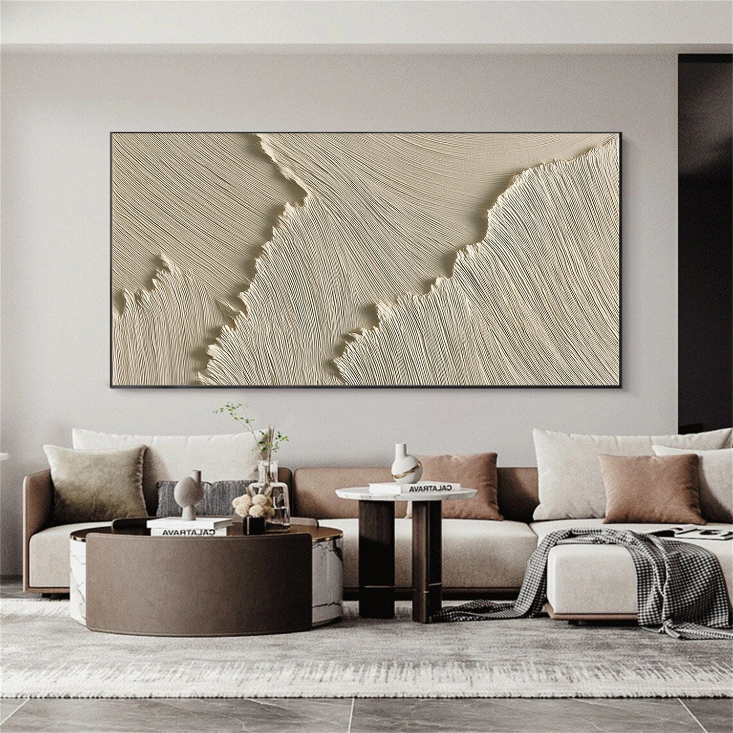 Beige Ocean Minimalist Textured Wall Art #OP054