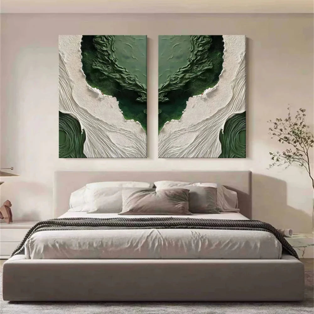 Green Minimalist Textured Canvas Set of 2 #MT106