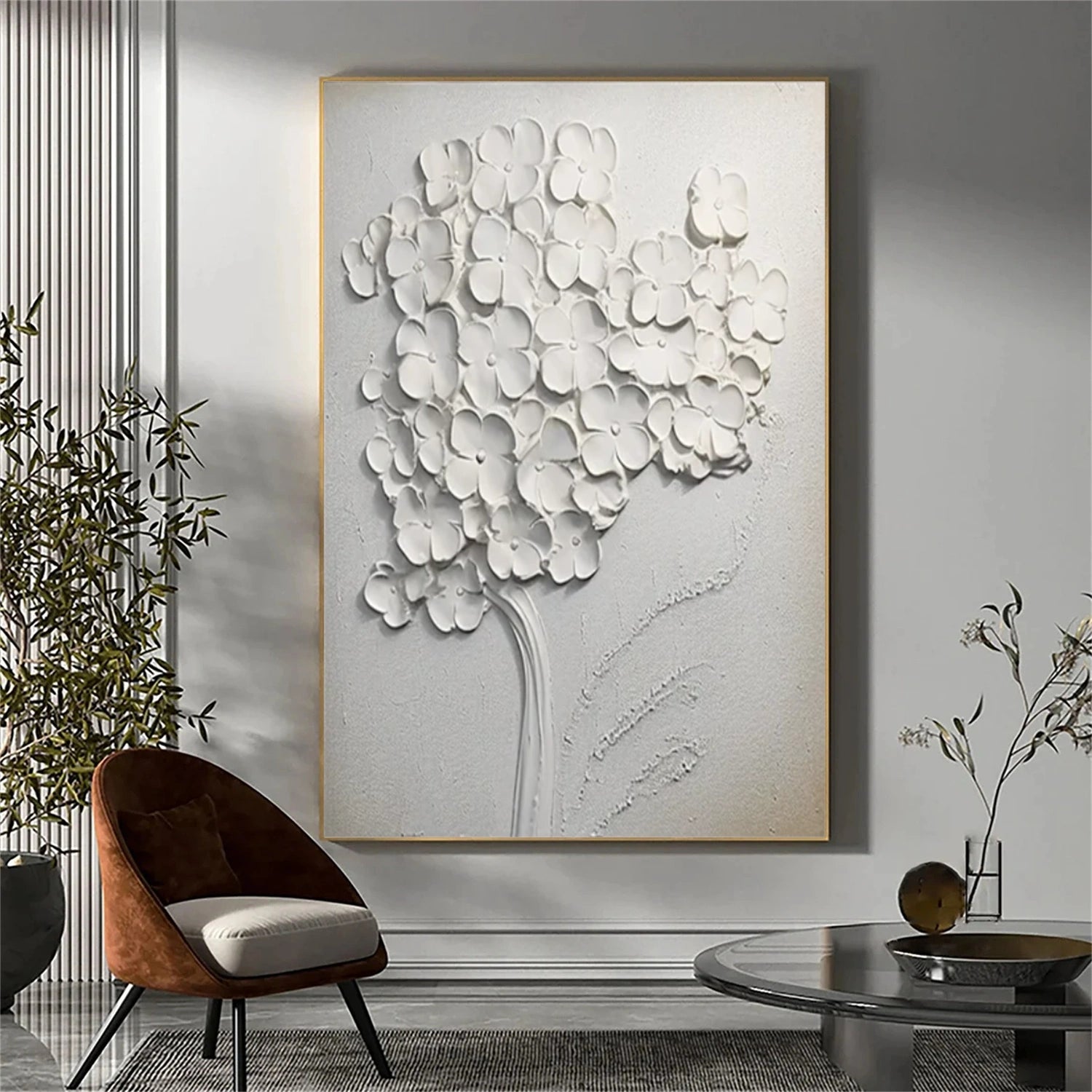 White Flower Abstract Textured Wall Art #FP120