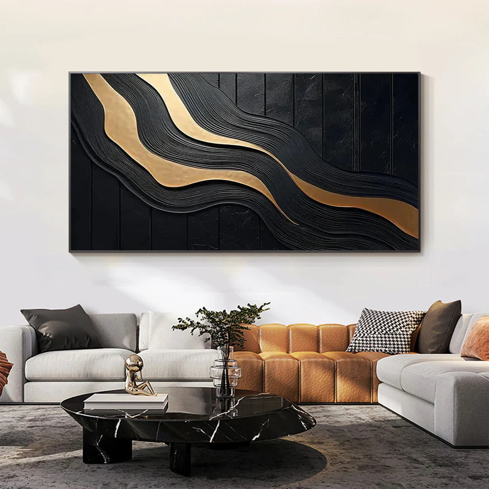Black and Gold Minimalist Textured Canvas #MT102