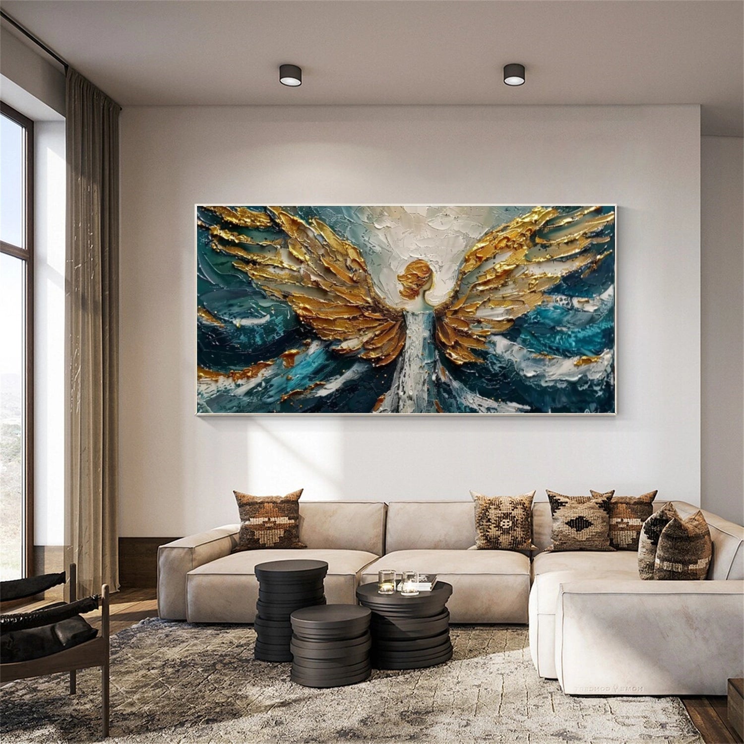 Abstract Angel Portrait Textured Canvas Art #AE132