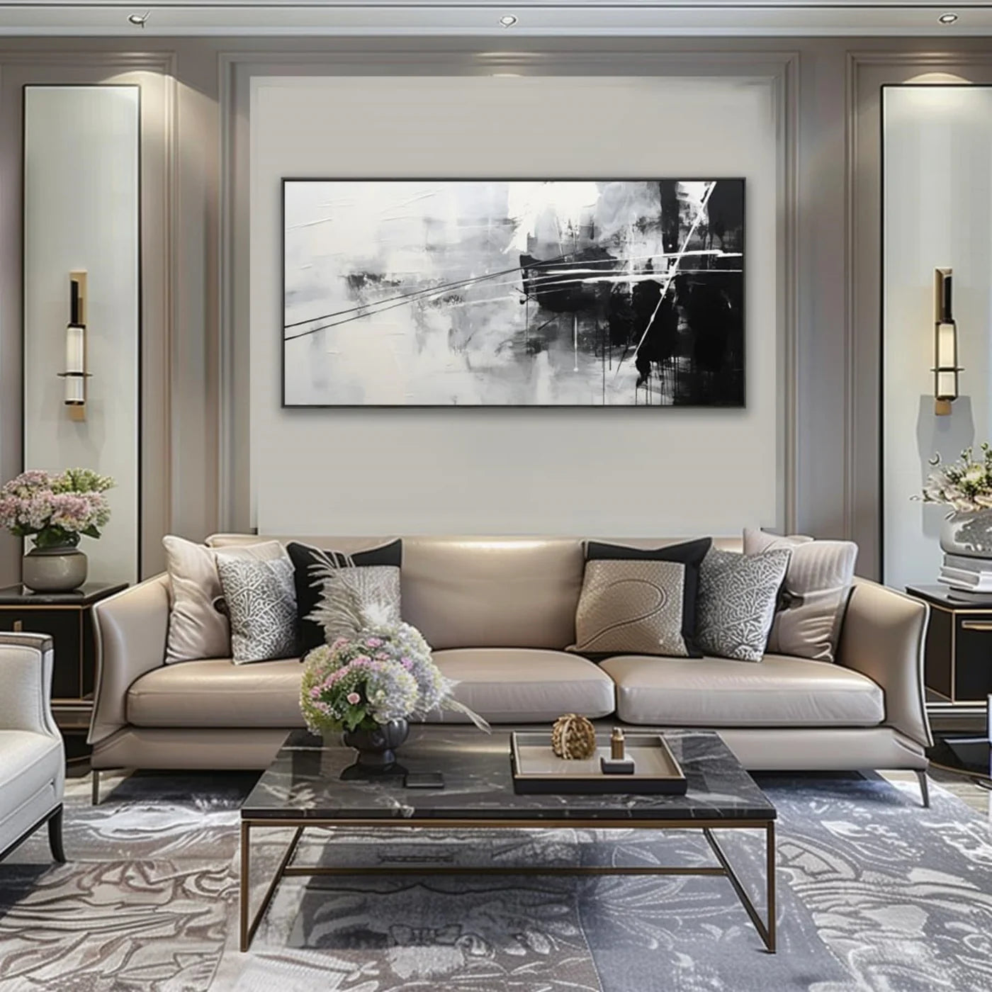 White and Black Minimalist Textured Canvas #MT098