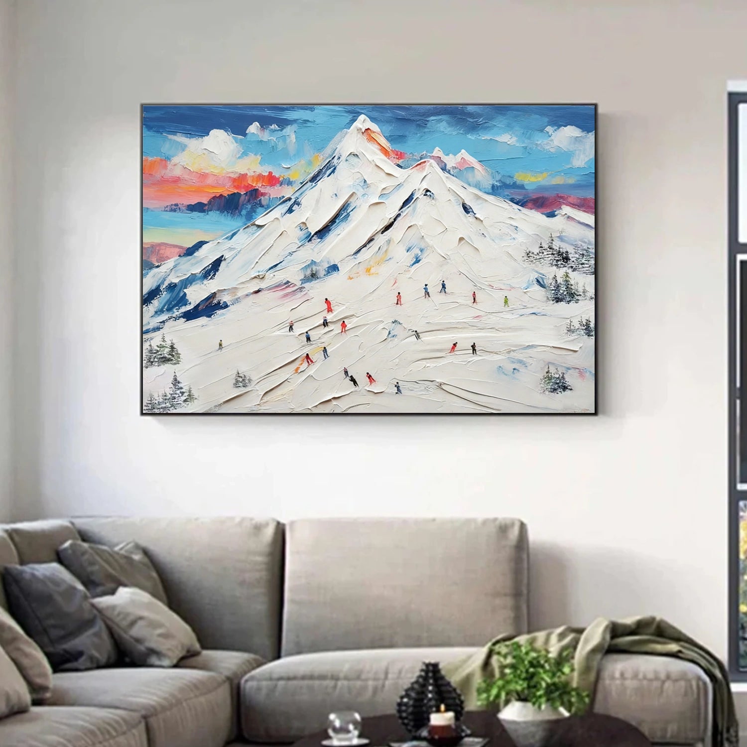 Skiing Sport Textured Wall Art #MS076