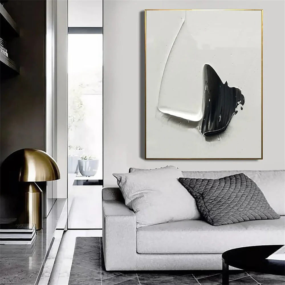 White and Black Minimalist Textured Canvas #MT082