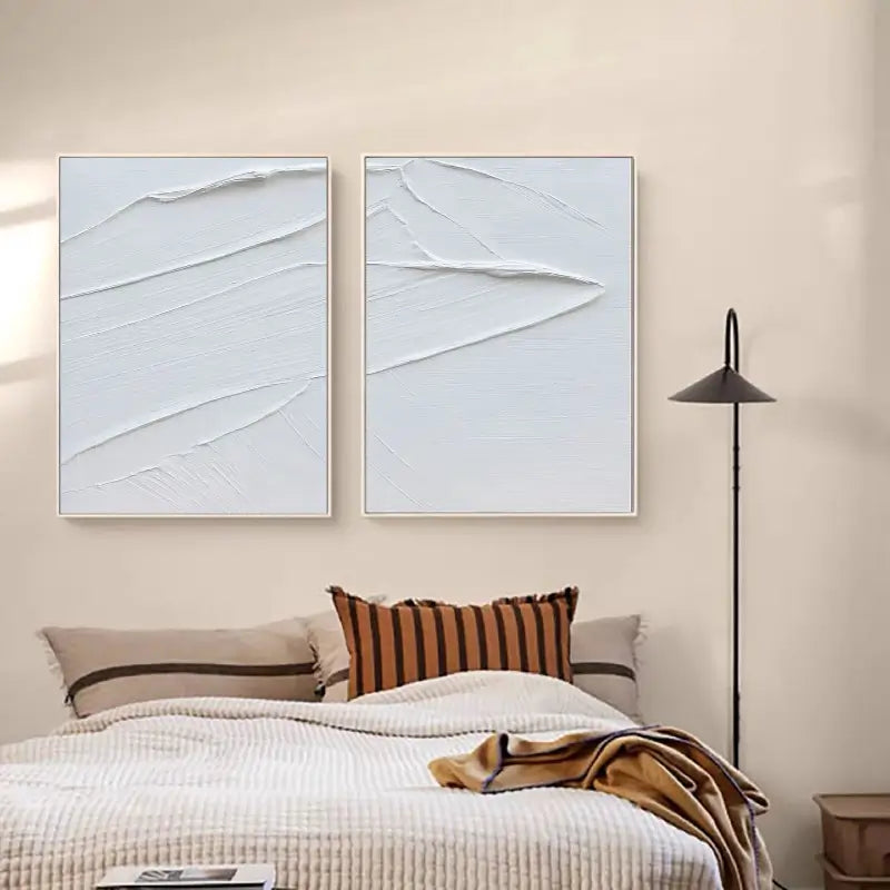 White Minimalistic Textured Canvas Art Set of 2 #MT114