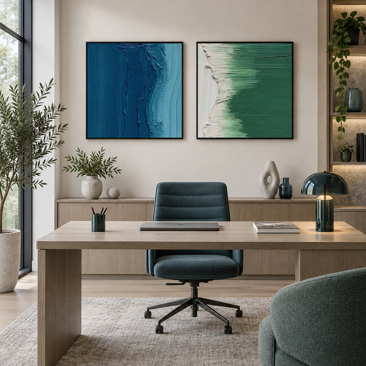 Blue and Green Minimalist Textured Canvas Art Set of 2 #MT219