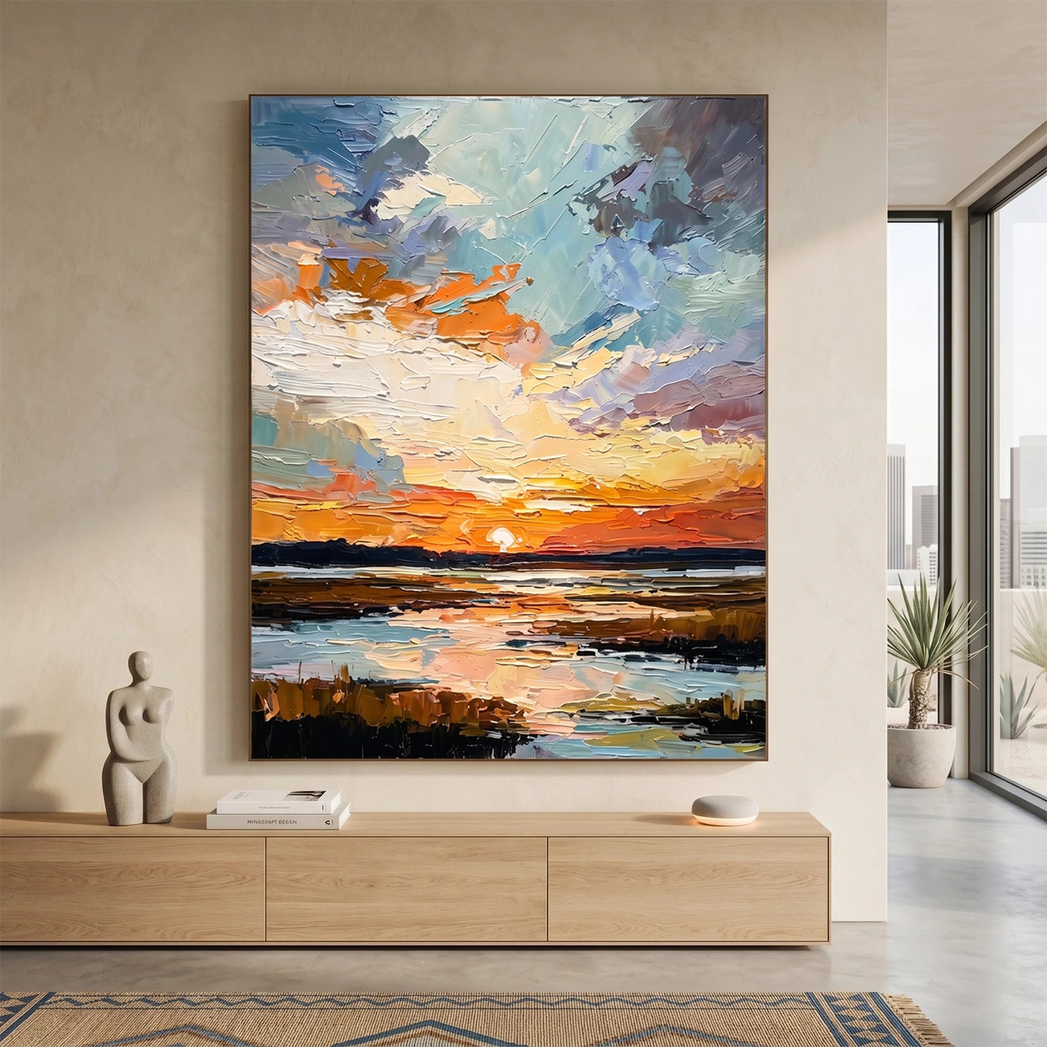 Colorful Ocean And Sky Abstract Textured Wall Art #OS164