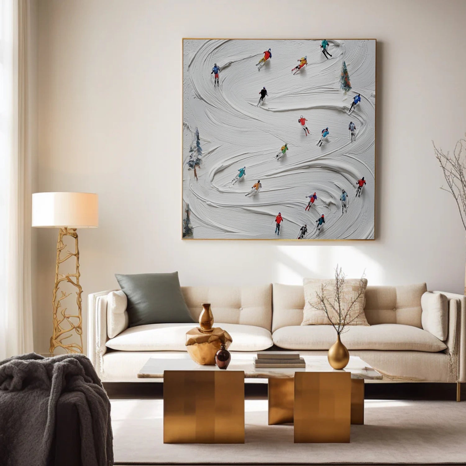 Skiing Sport Textured Wall Art #MS083