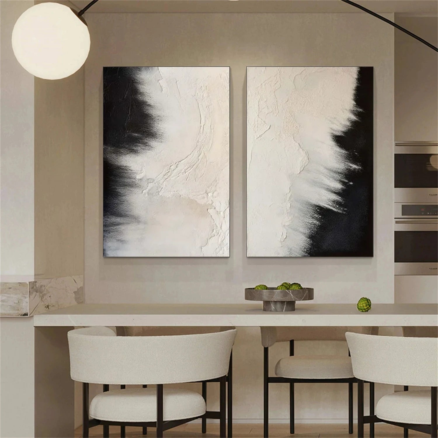White and Black Minimalist Textured Canvas Set of 2 #MT097