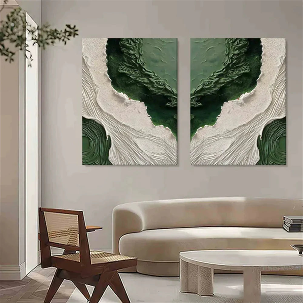 Green Minimalist Textured Canvas Set of 2 #MT106