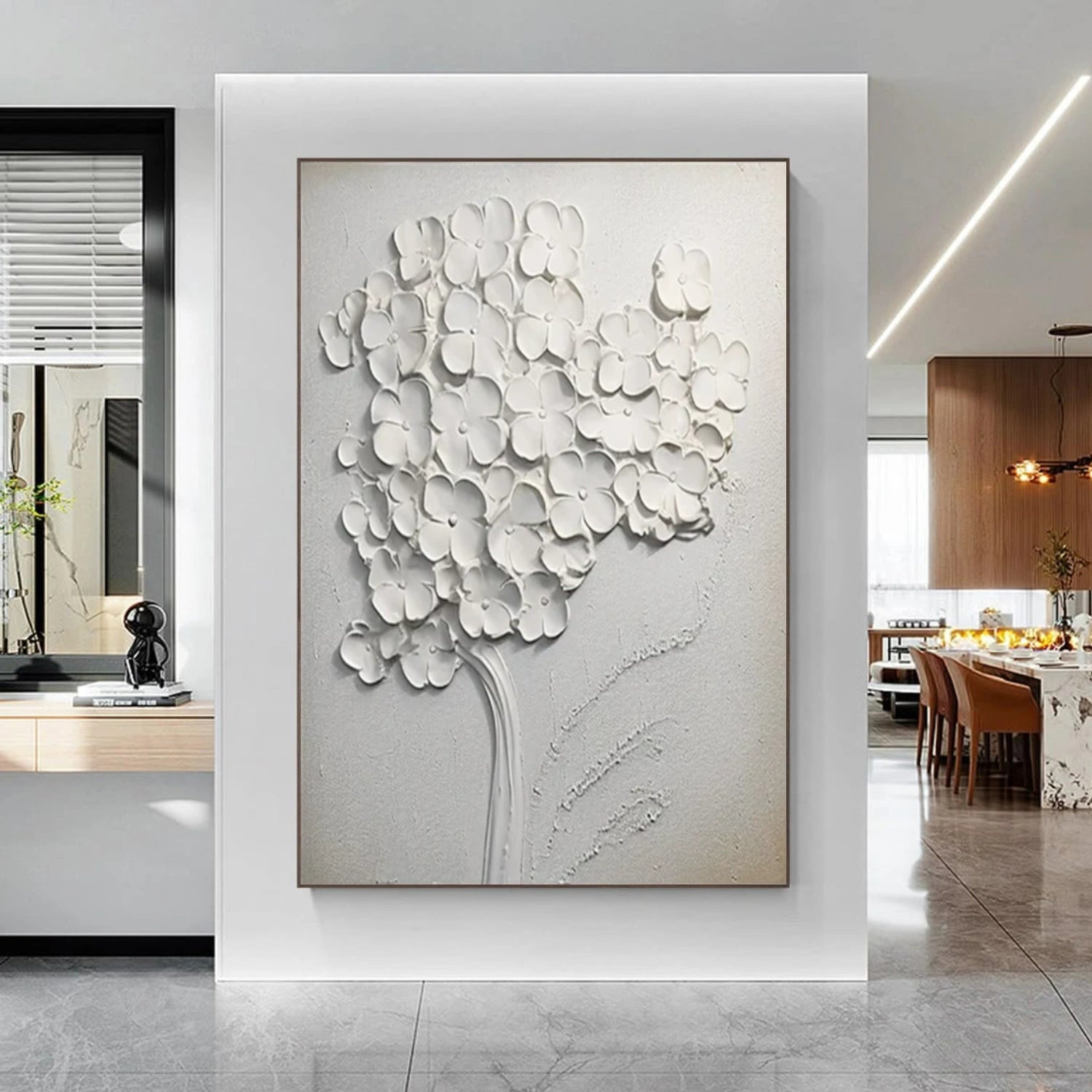 White Flower Abstract Textured Wall Art #FP120