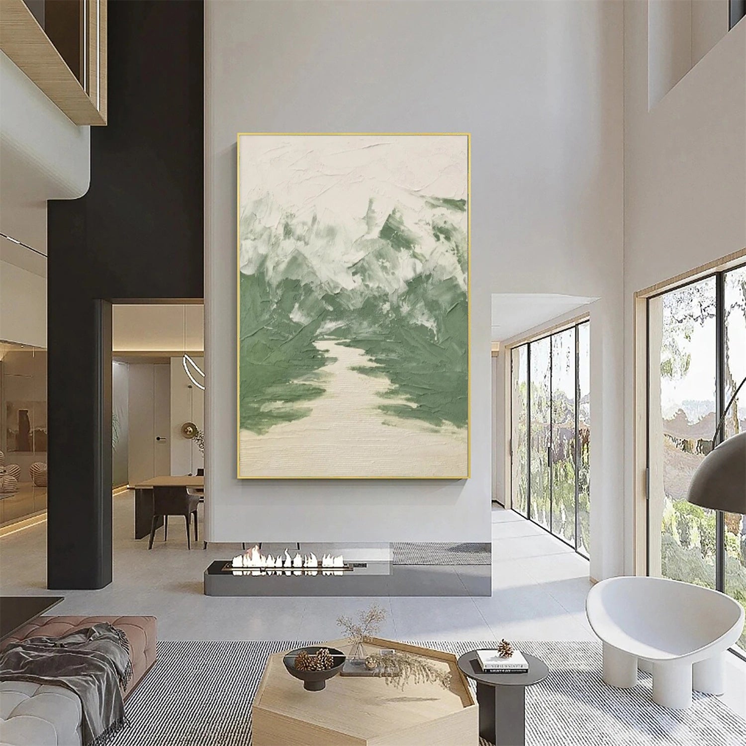 Green Abstract Mountain Canvas Art #MO026