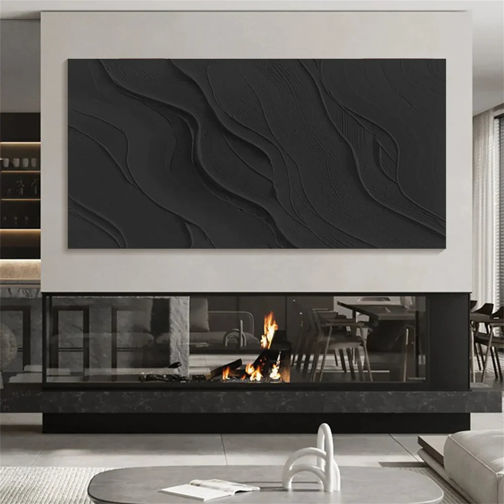 Black Minimalist Textured Canvas #MT088