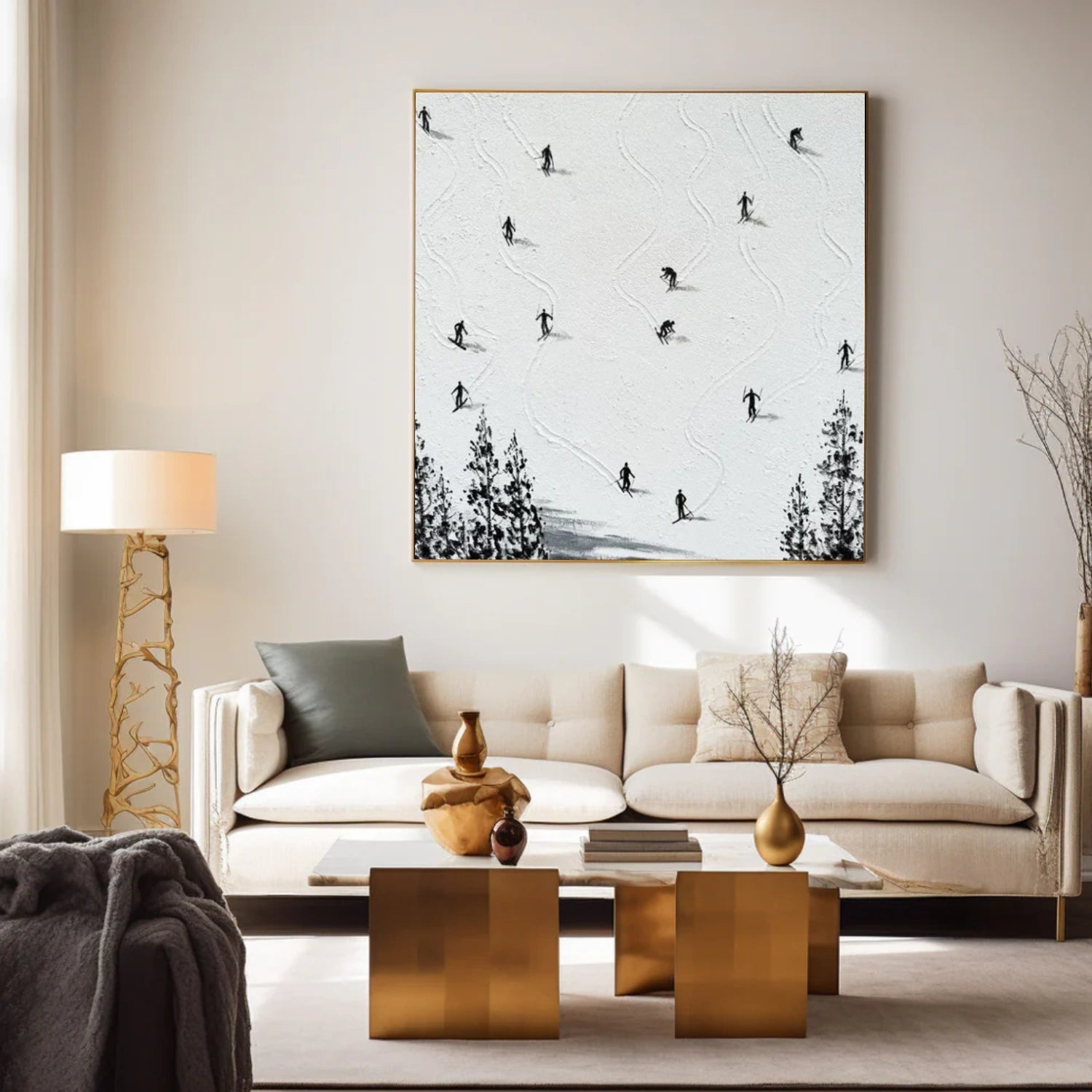 Skiing Sport Textured Wall Art #MS070