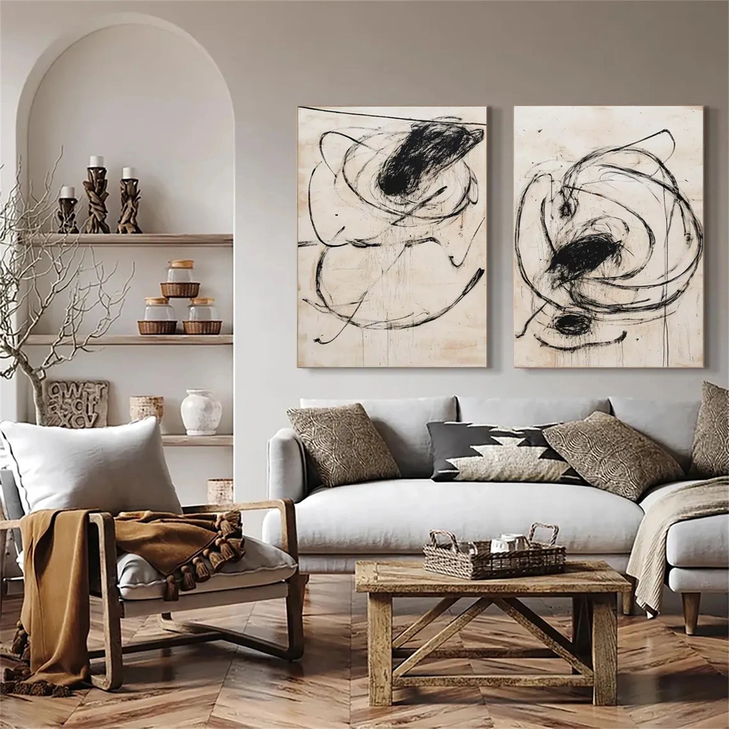 Black and Beige Wabi Sabi Canvas Art Set of 2 #WS052