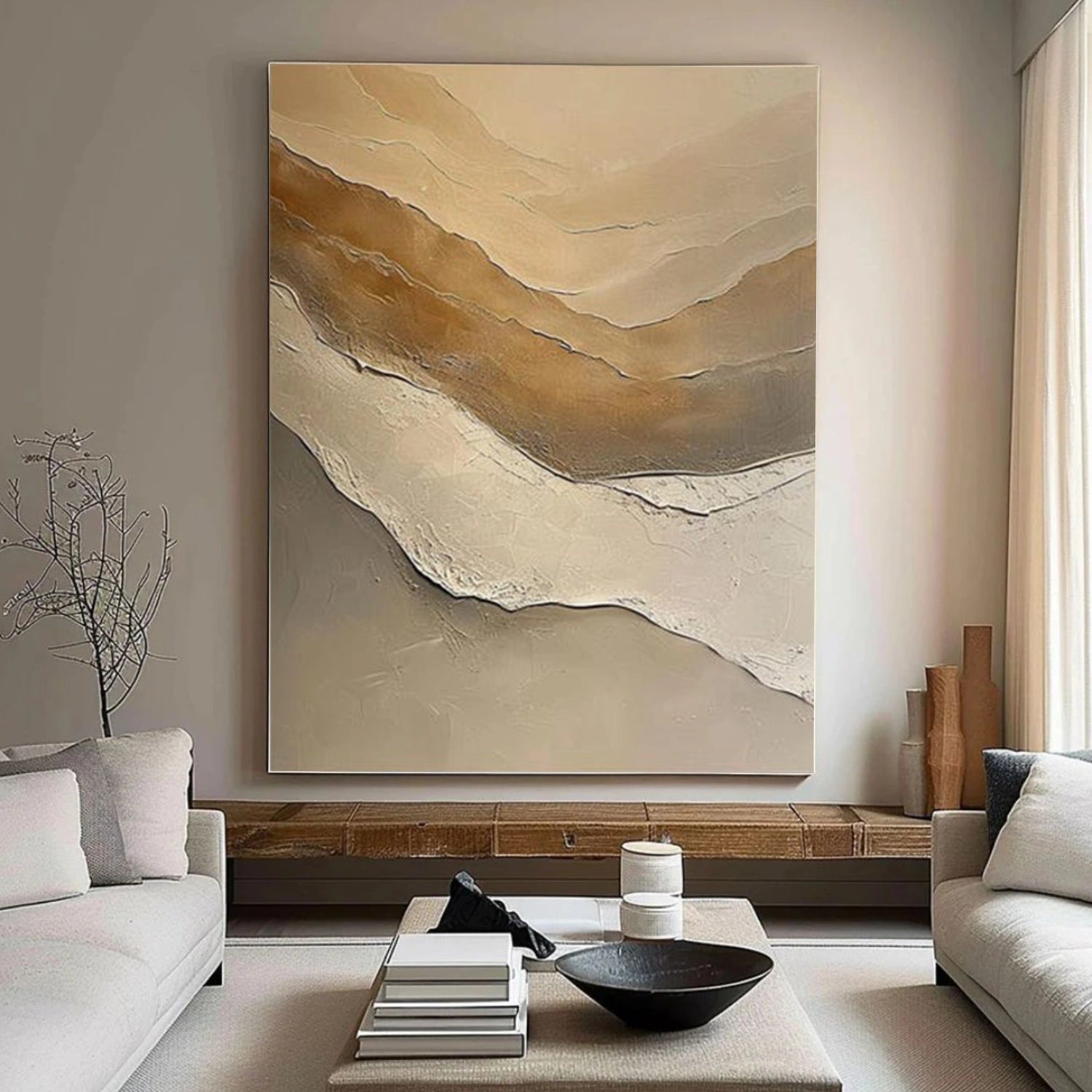 Beige and Brown Minimalist Textured Canvas Art #MT178