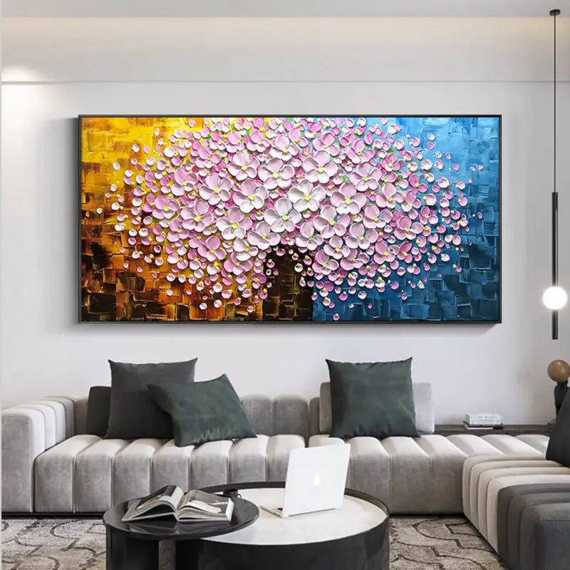 Colorful Flower And Tree Textured Painting Canvas #FT001
