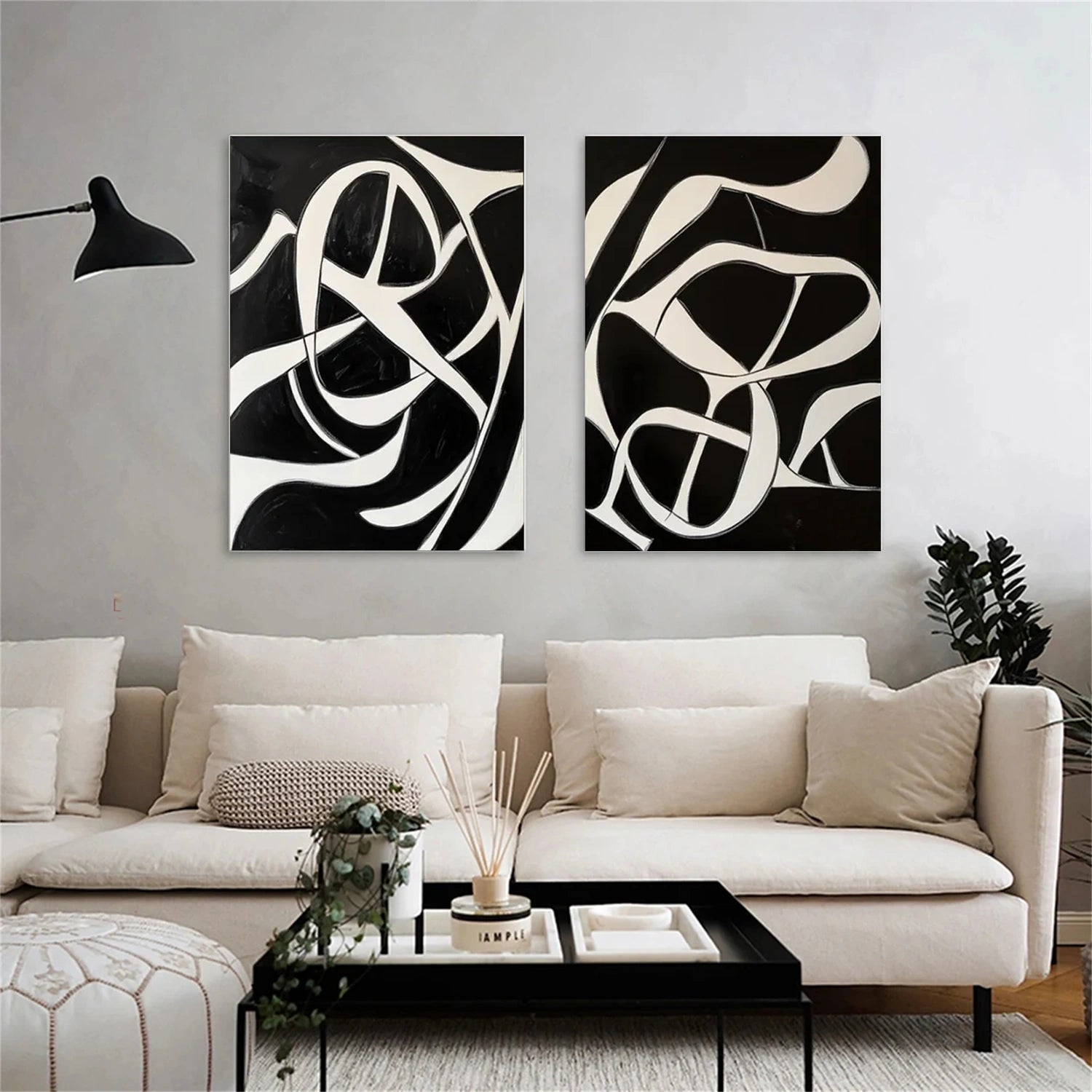 Black and White Minimalistic Set of 2 Canvas Art #MT119