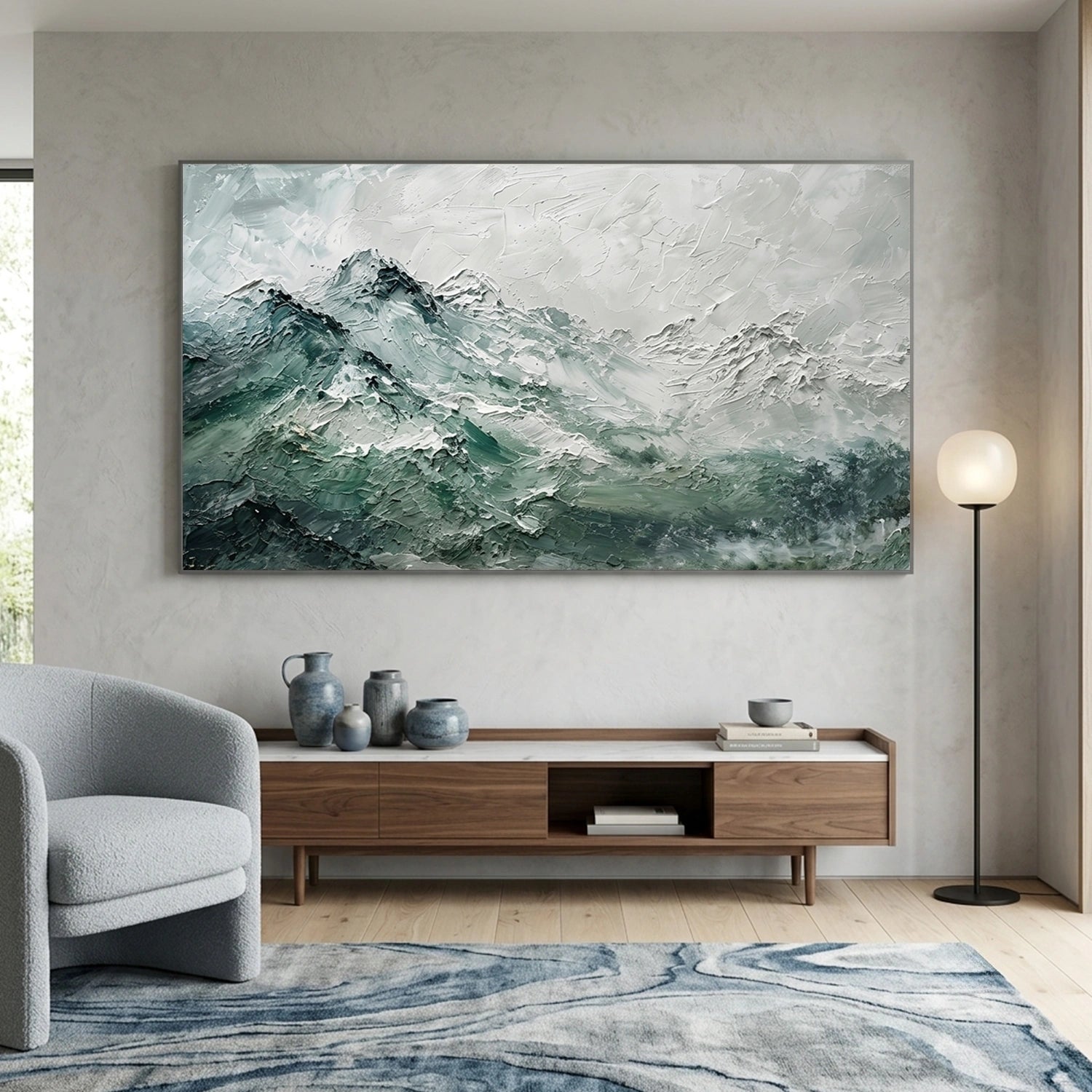 Green Minimalist Mountain Textured Canvas Art #MO061