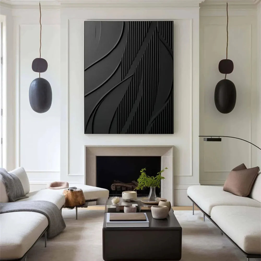 Black Minimalist Textured Canvas #MT080