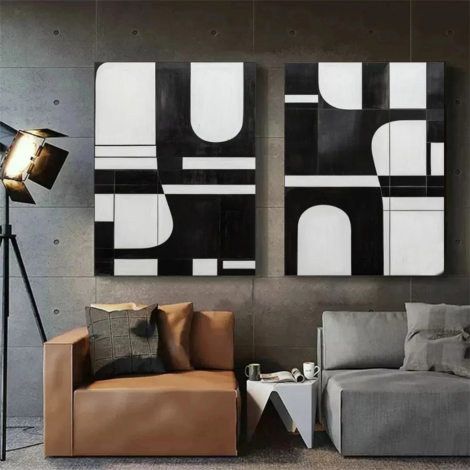 Black and White Minimalistic Set of 2 Canvas Art #MT117