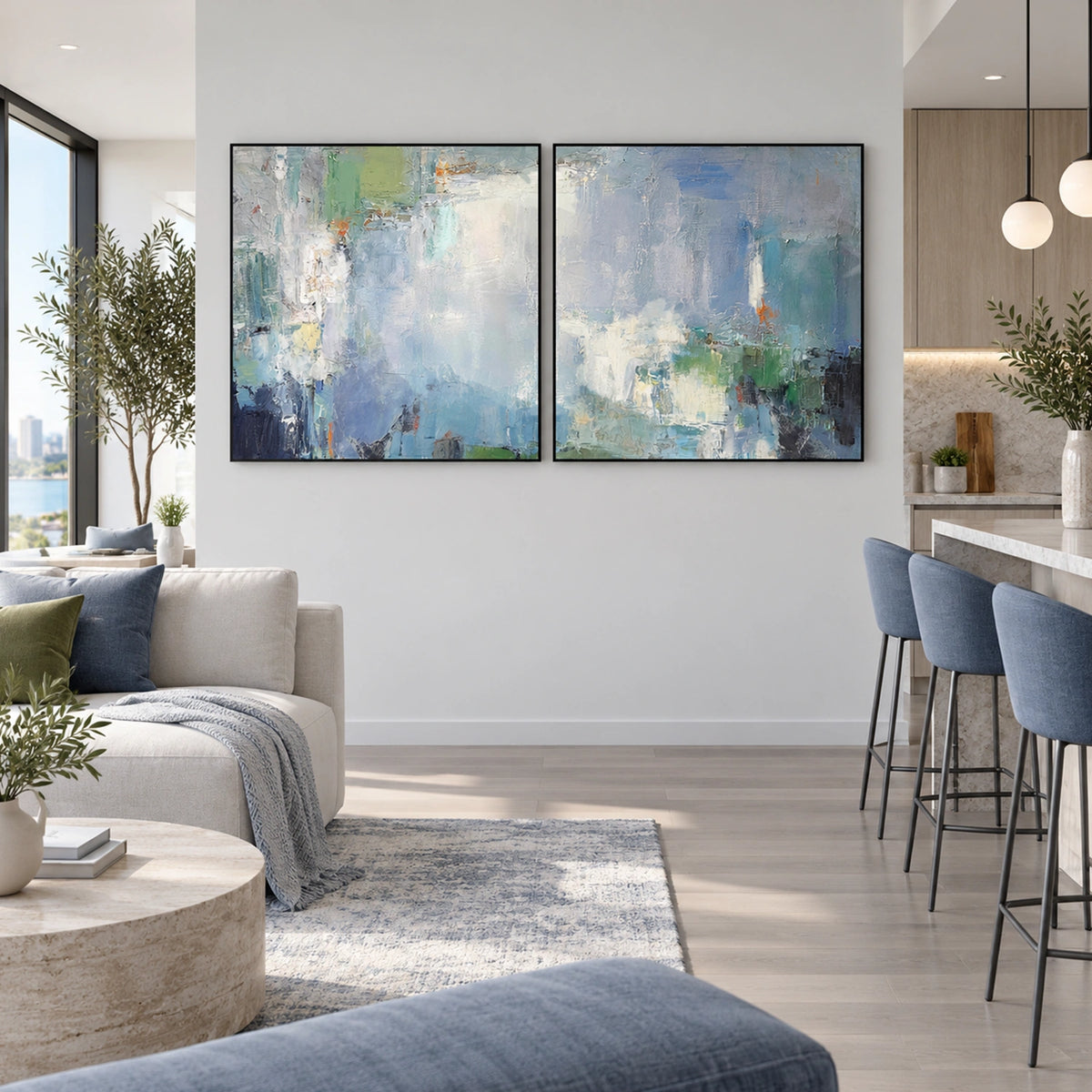 Blue Abstract Textured Wall Art Set of 2 #AT189