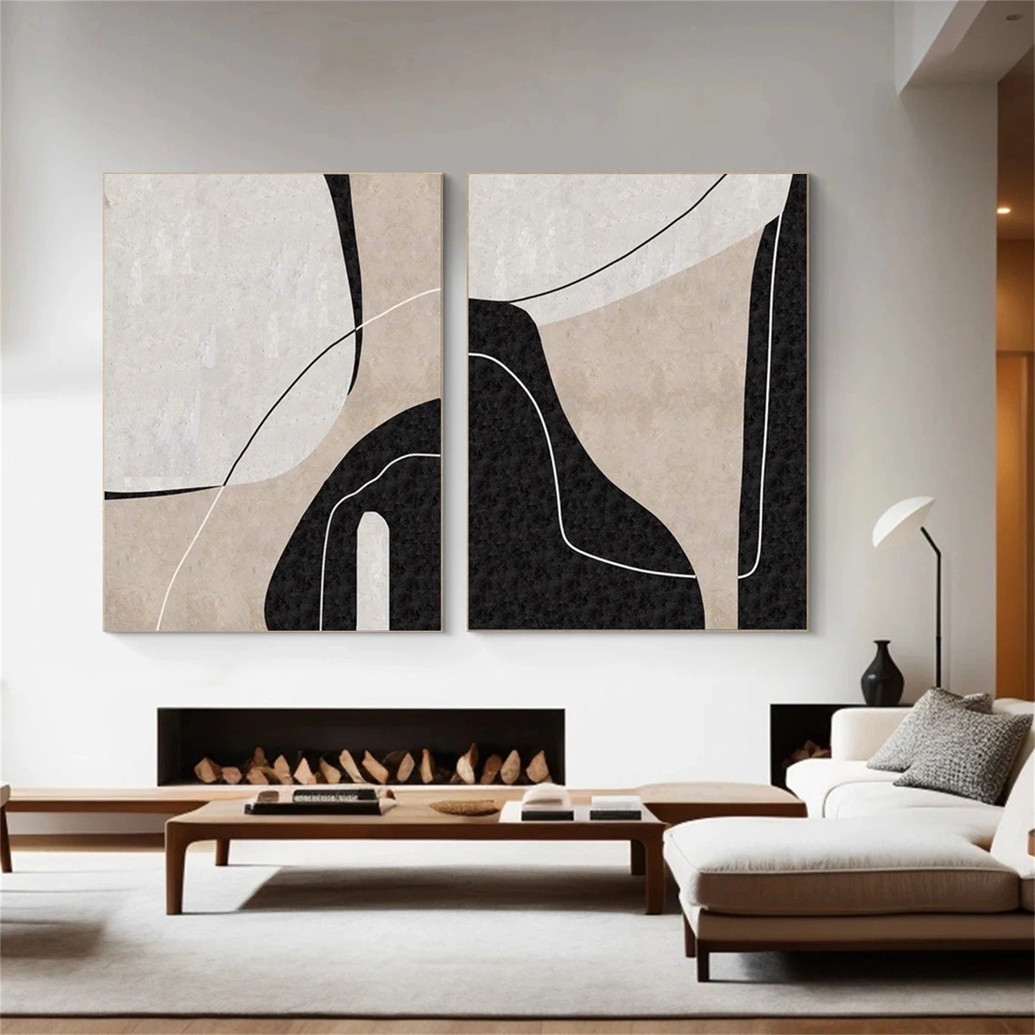 Black and White Minimalistic Set of 2 Canvas Art #MT120