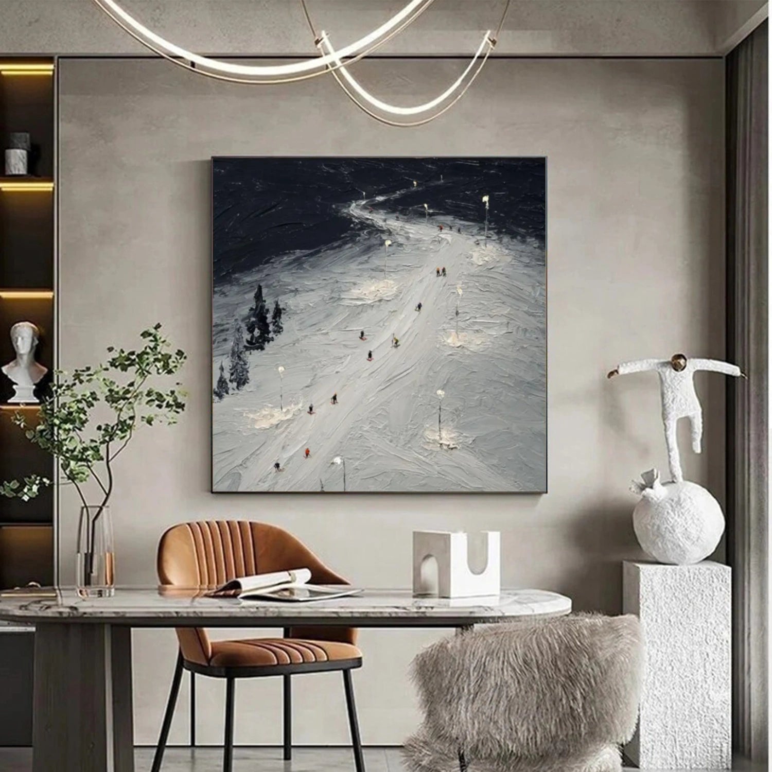 Skiing Sport Textured Wall Art #MS047