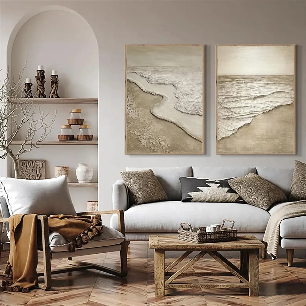 Ocean and Sky Textured Painting Canvas Set of 2 #OS034