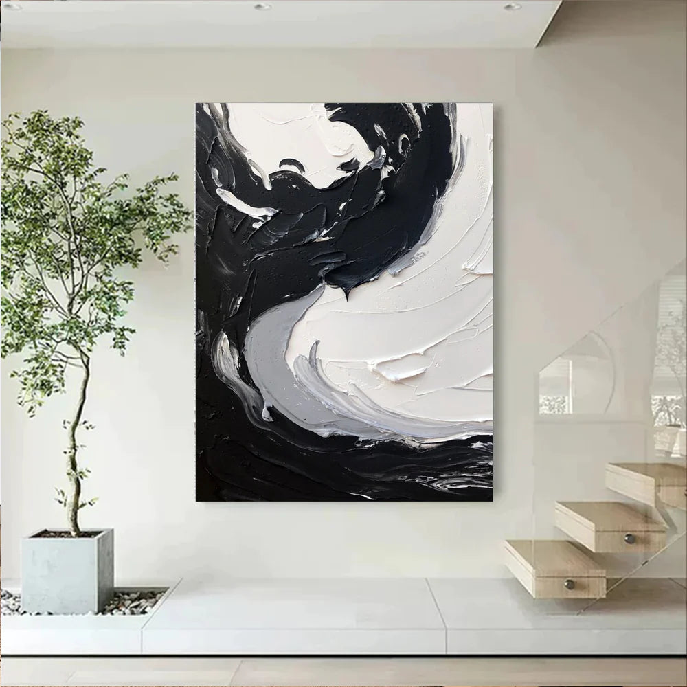 White and Black Minimalist Textured Canvas #MT111