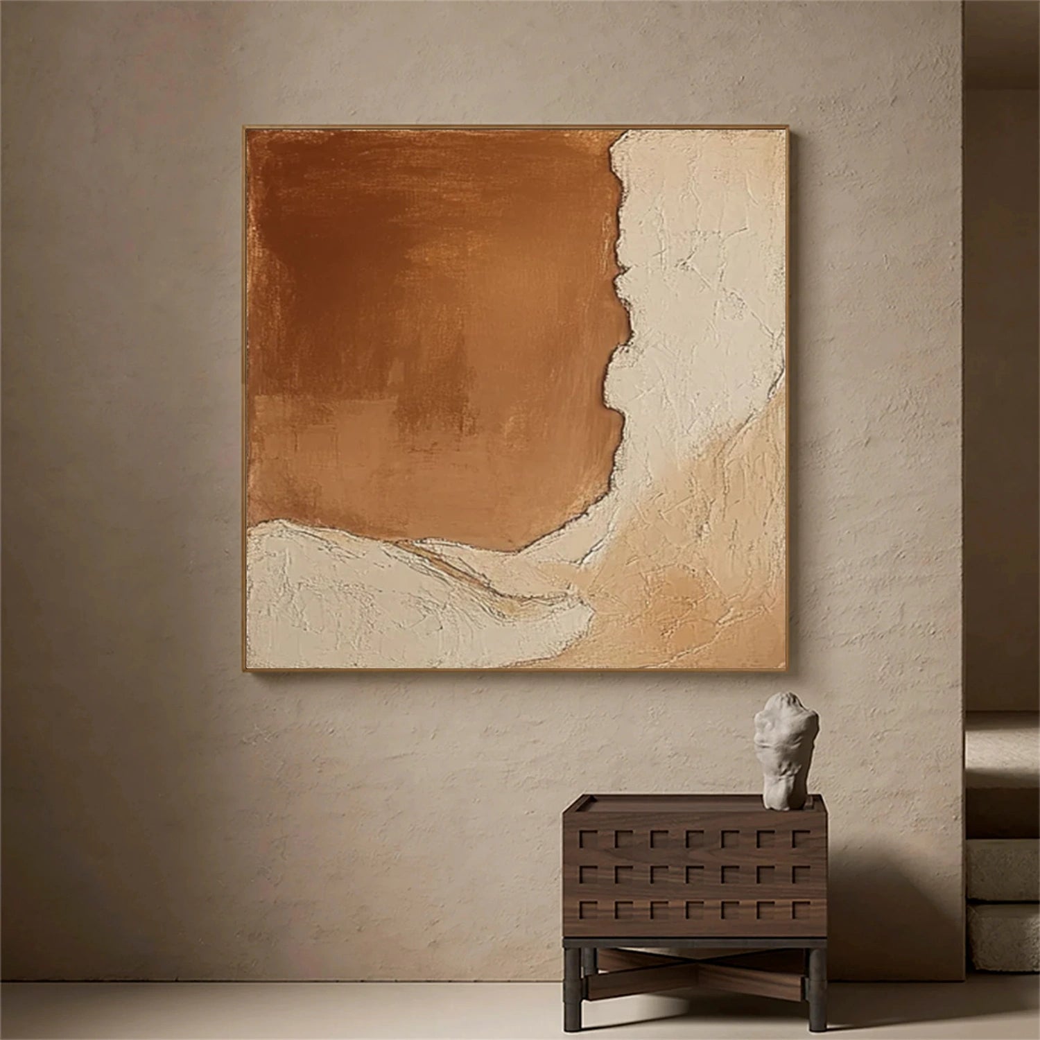 Beige and Brown Minimalist Textured Canvas Art #MT139