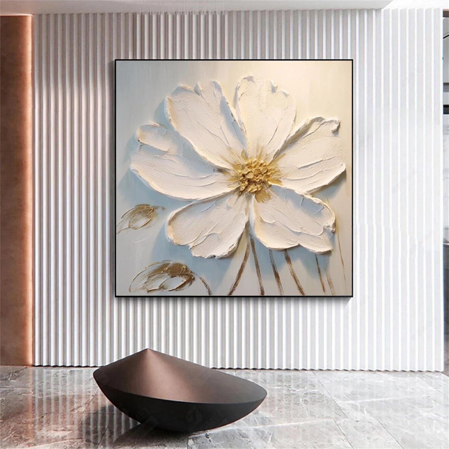 White Flower Abstract Textured Wall Art #FP115