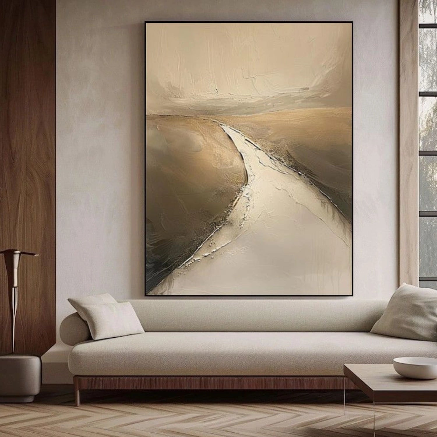Beige and Brown Minimalist Textured Canvas Art #MT181